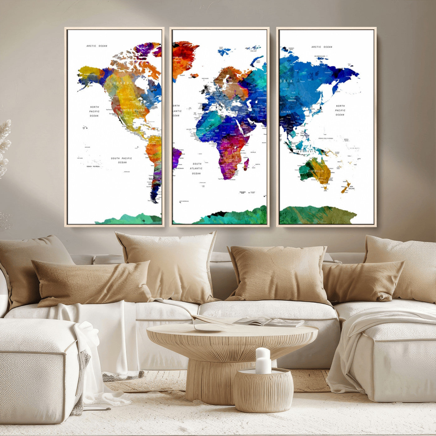 -Push Pin World Map Canvas Print – Framed Wall Art for Couples to Track Their Travels – Anniversary