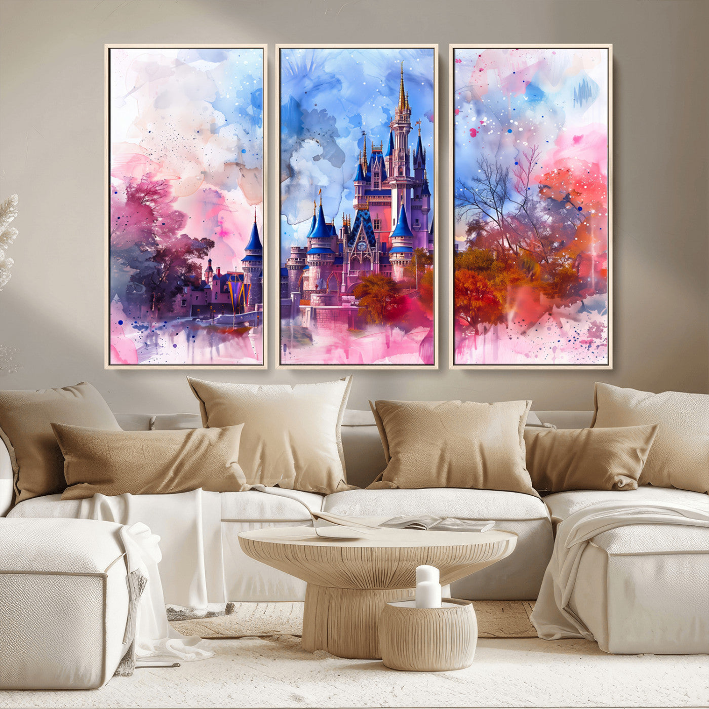 MGV-FC-48X32-3P - Disney Wall Art: Dreamy Watercolor Cinderella Castle Canvas Print