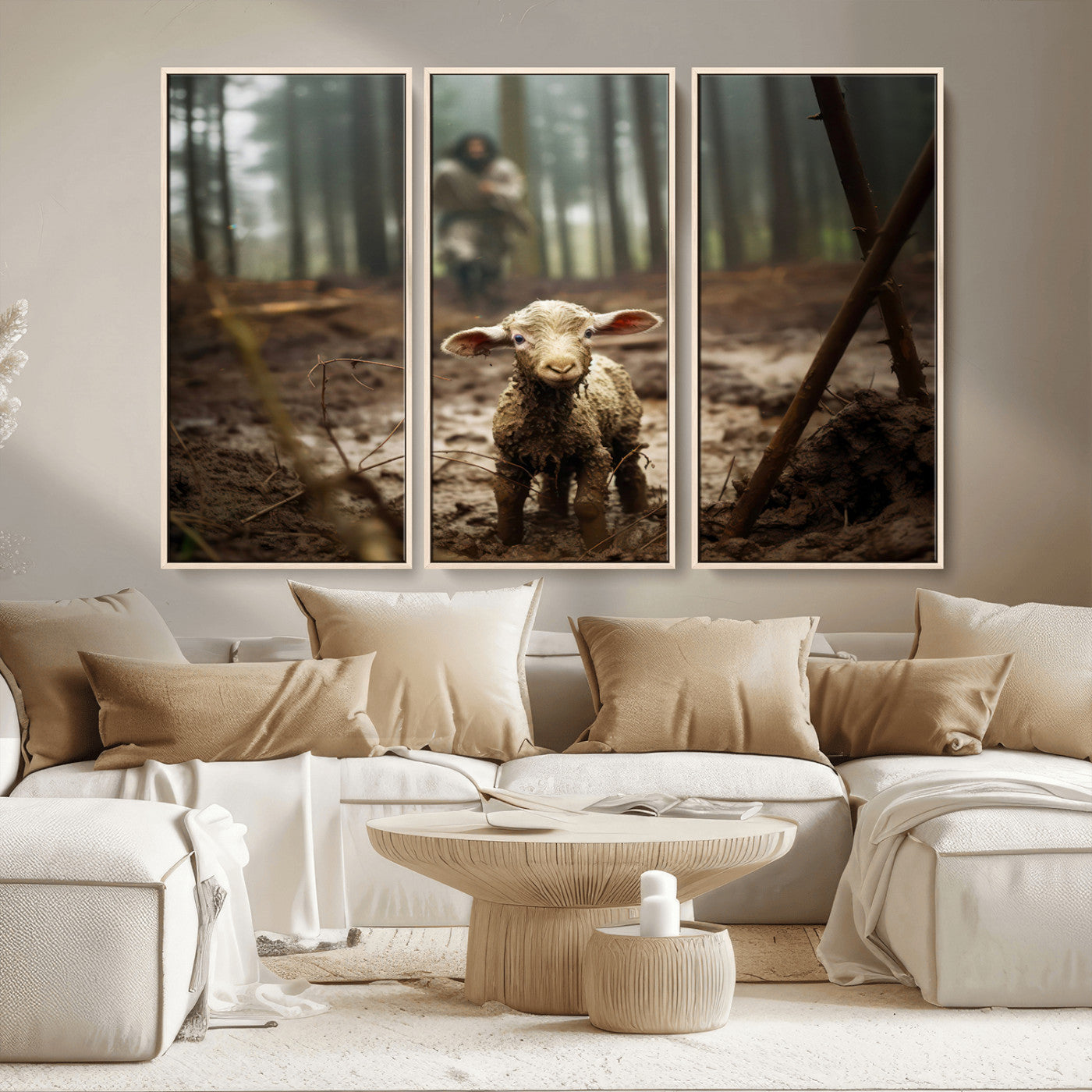 MGV-FC-48X32-3P - Jesus Running After a Lost Lamb Canvas Wall Art Print
