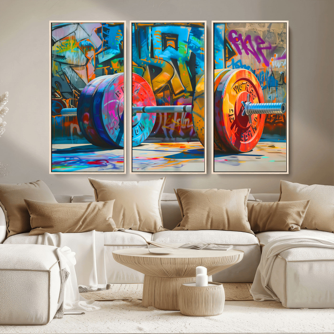 MGV-FC-48X32-3P - Fitness Gym Barbell Graffiti Wall Art Canvas Print