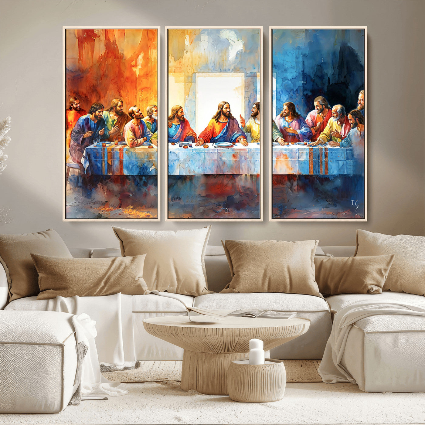MGV-FC-48X32-3P - Abstract Waterolor The Last Supper Wall Art