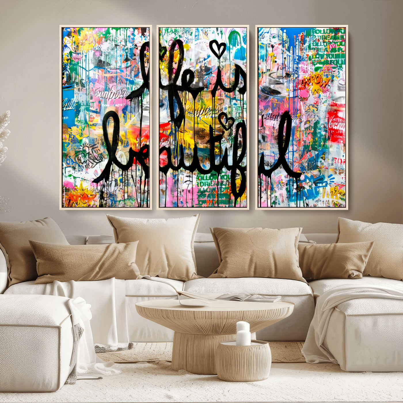 MGV-FC-48X32-3P - Life Beautiful Wall Art Canvas Print | Graffiti Wall Art Canvas Print