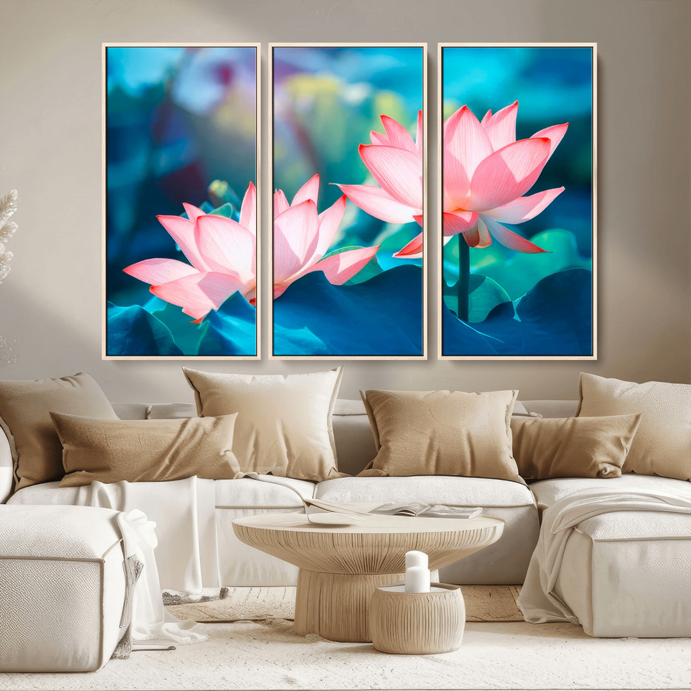 MGV-FC-48X32-3P - Pink Lotus Flower Canvas Wall Art | Vibrant Floral Wall Decor for Living Room, Office, or Bedroom | Large Botanical Art