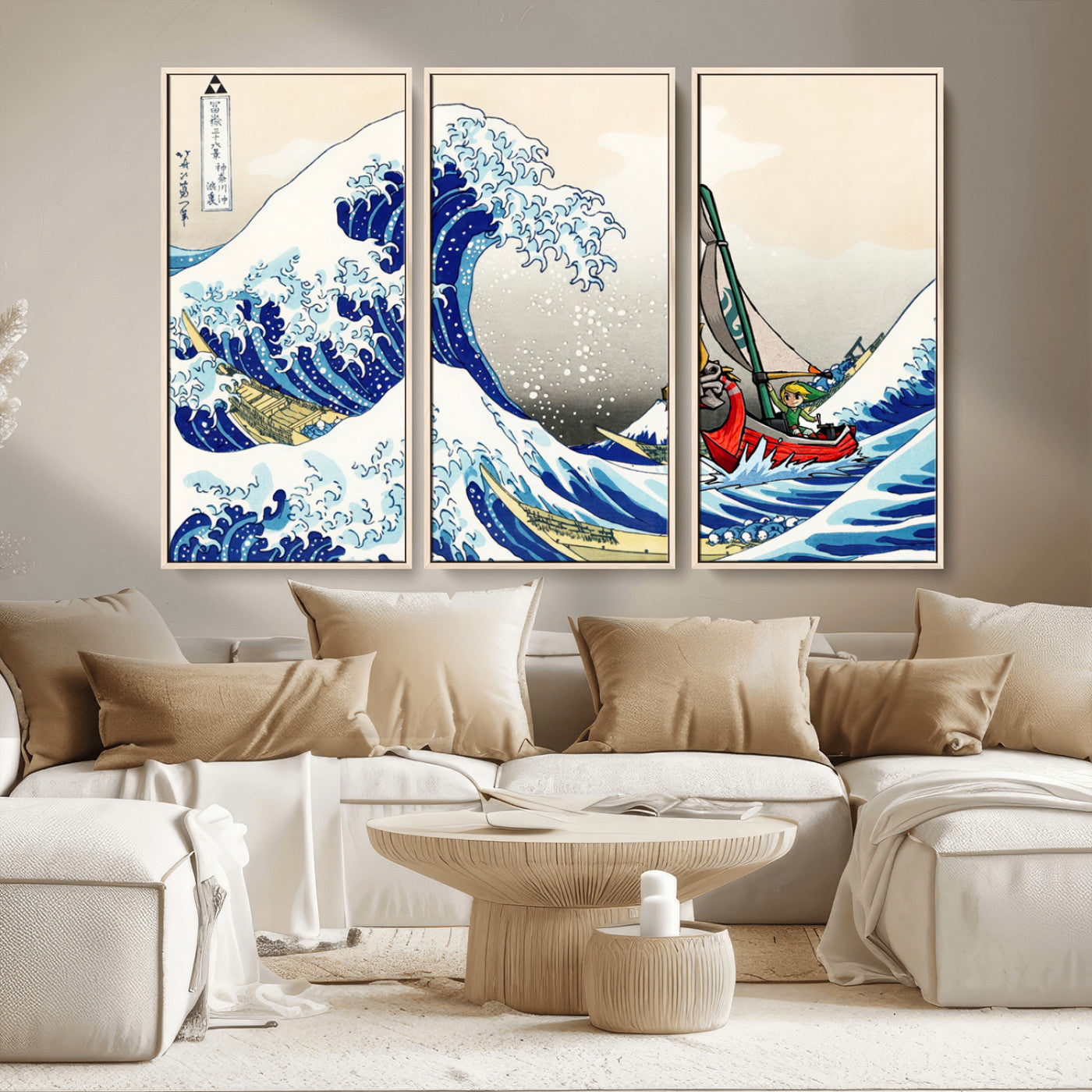MGV-FC-48X32-3P - Katsushika Hokusai Kanagawa Giant Wave Wall Art Canvas Print | Iconic Japanese Art for Living Room