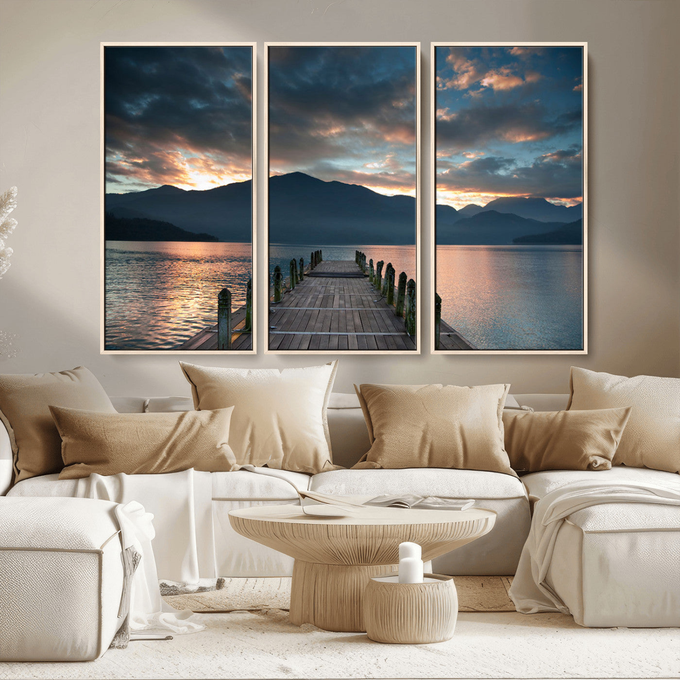 MGV-FC-48X32-3P - Mountain Lake Wood Pier Canvas Wall Art Nature Lake Print
