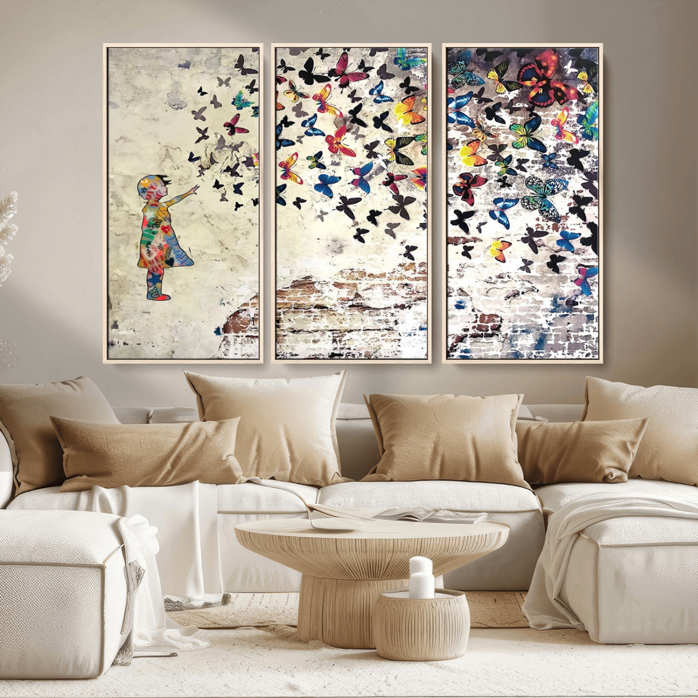 MGV-FC-48X32-3P - Banksy Wall Art - Banksy Girl Butterfly Graffiti Wall Art Canvas Print - Butterfly Girl and Freedom Flight - Vibrant Street Art Print