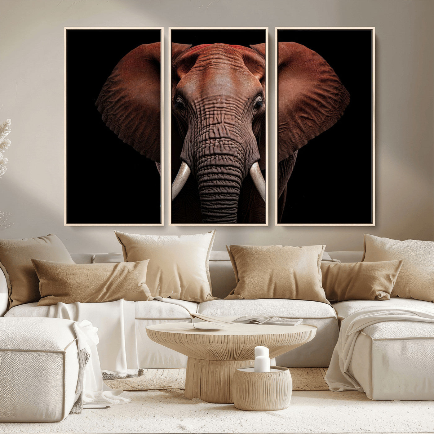 -Wild Elephant Wall Art Canvas Print, Africa Savannah Wild Animal Wall Decor Print