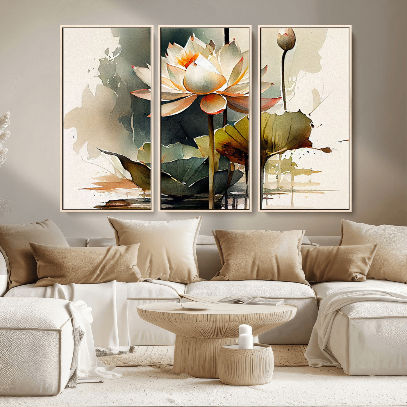 MGV-FC-48X32-3P - Lotus Flower Watercolor Canvas Print – A Symbol of Serenity and Growth, Captured in Soft Watercolors – Contemporary Wall Art for Tranquil Spaces