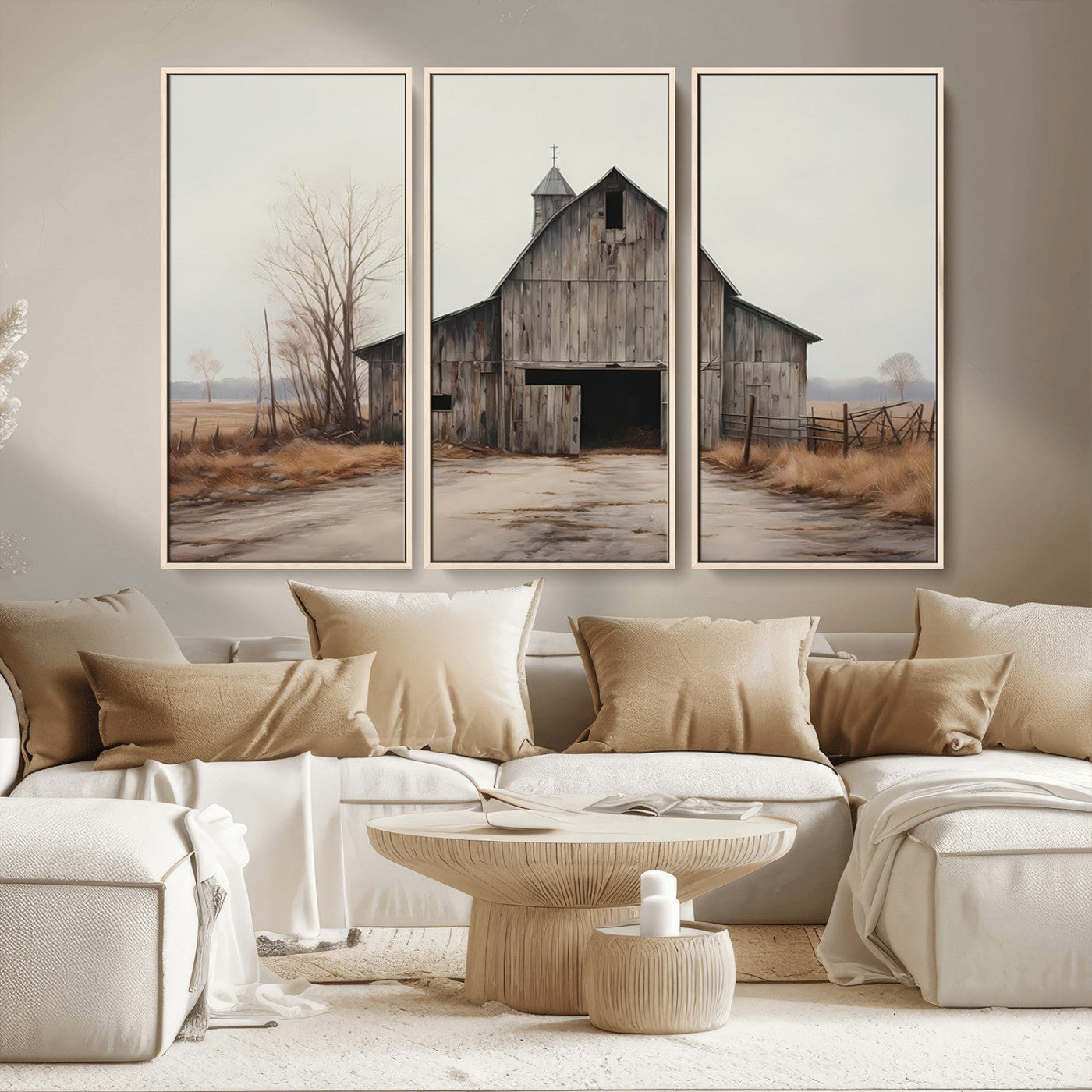 MGV-FC-48X32-3P - Farmhouse Rustic Barn Wall Art Canvas Print – Framed and Ready to Hang – Perfect Addition to Farmhouse Wall Décor