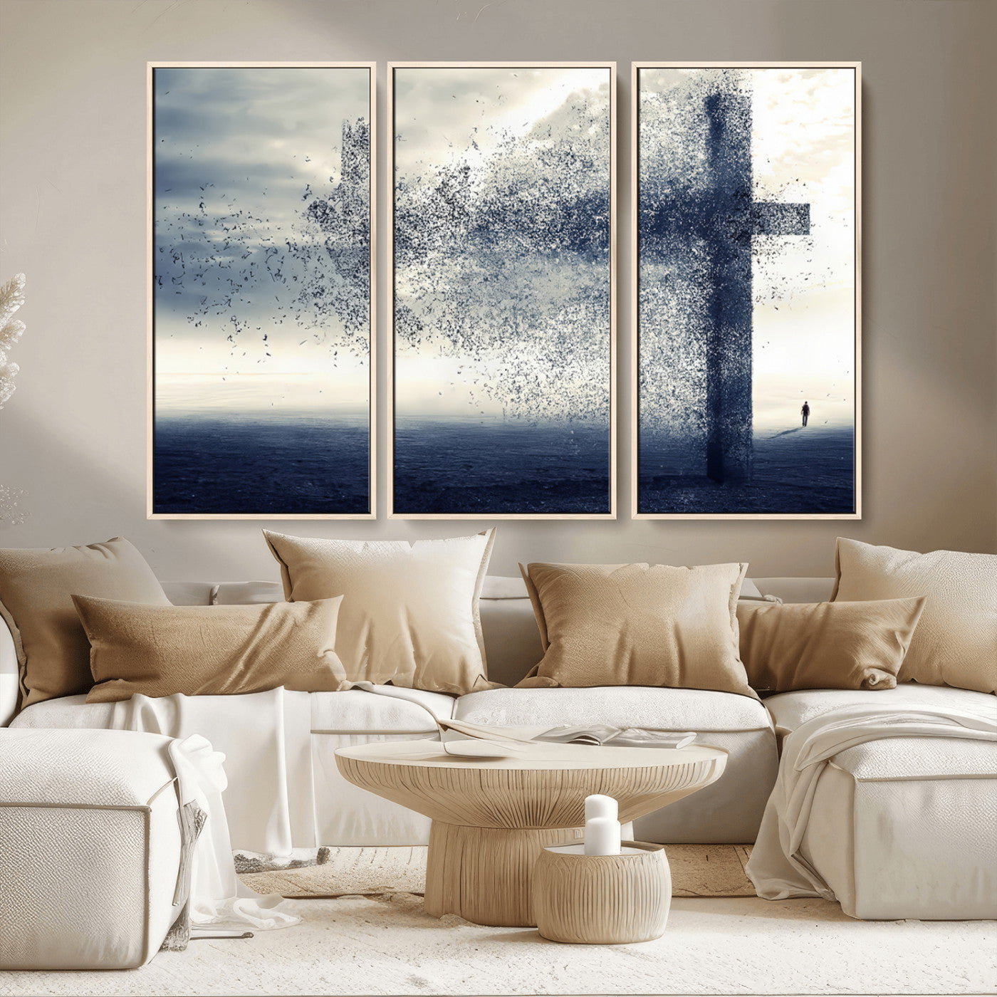 MGV-FC-48X32-3P - Jesus and the Fading Cross Wall Art Print – Symbol of Faith, Christian Wall Art Canvas Print, Framed and Ready to Hang