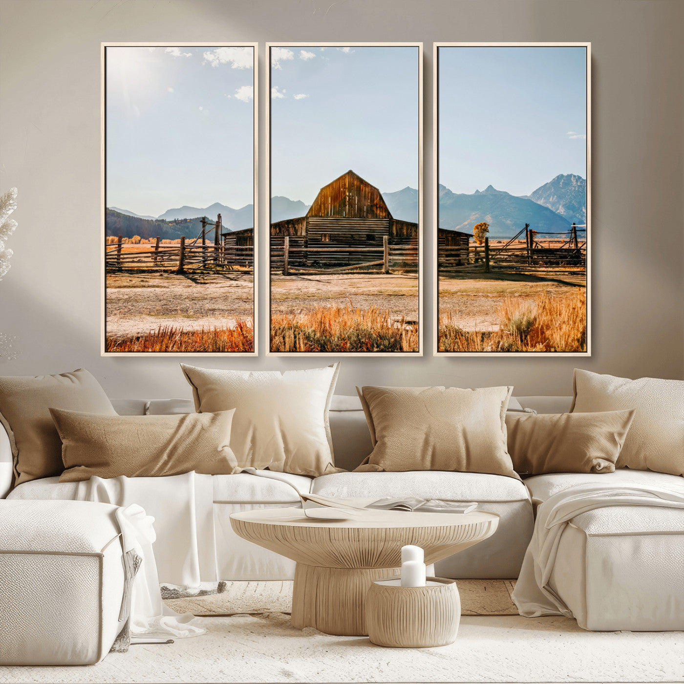 MGV-FC-48X32-3P - Vintage Old Barn Field Wall Art Canvas Print for Farmhouse Decor - Rustic Barn Wall Art Canvas Print