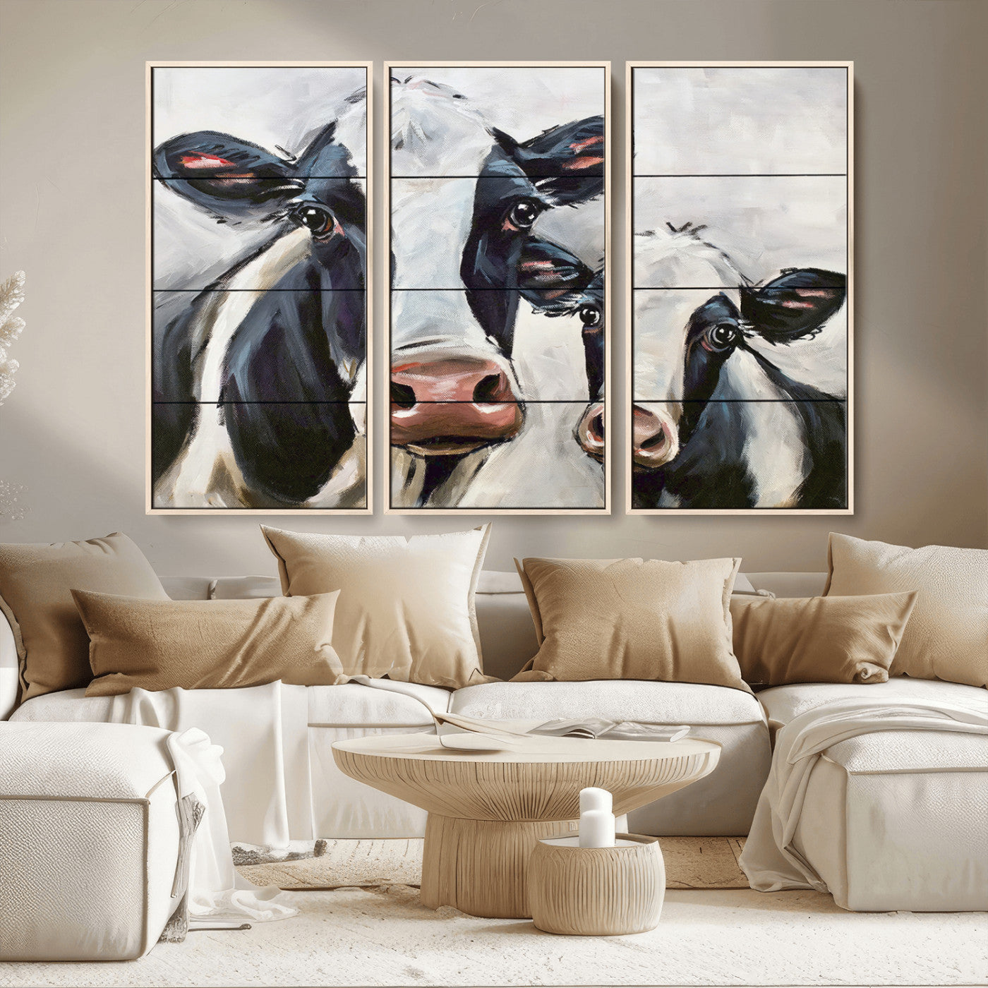 -Vintage Baby and Mom Cattle Wall Art Canvas Print