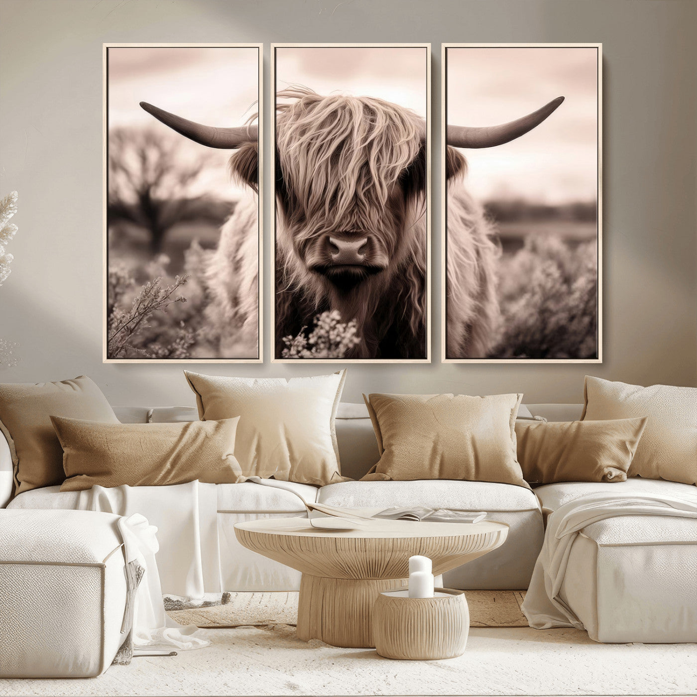 MGV-FC-48X32-3P - Scottish Cow Longhorn Wall Art Canvas Print