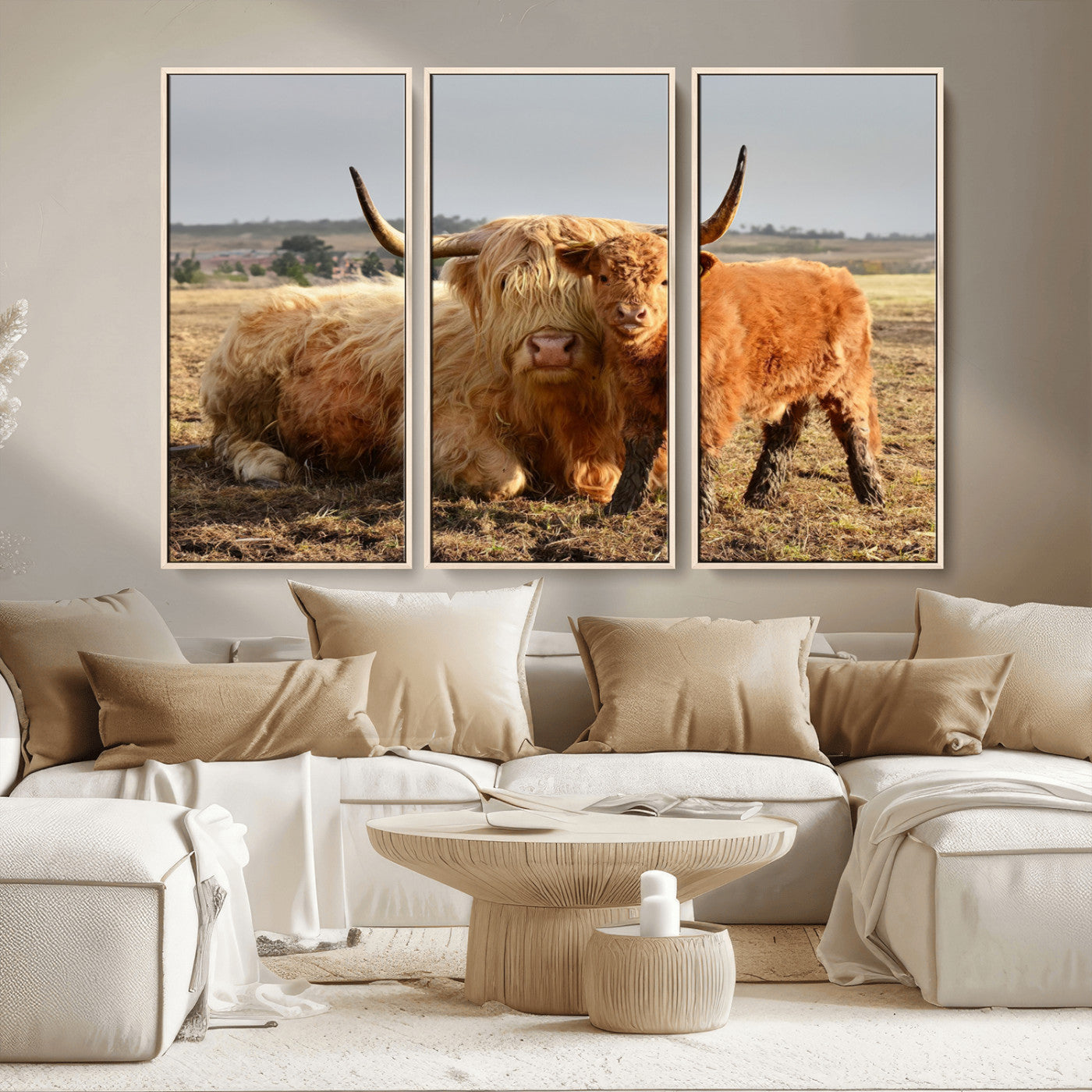 MGV-FC-48X32-3P - Highland Cow Canvas Wall Art Animal Print for Farm House Decor