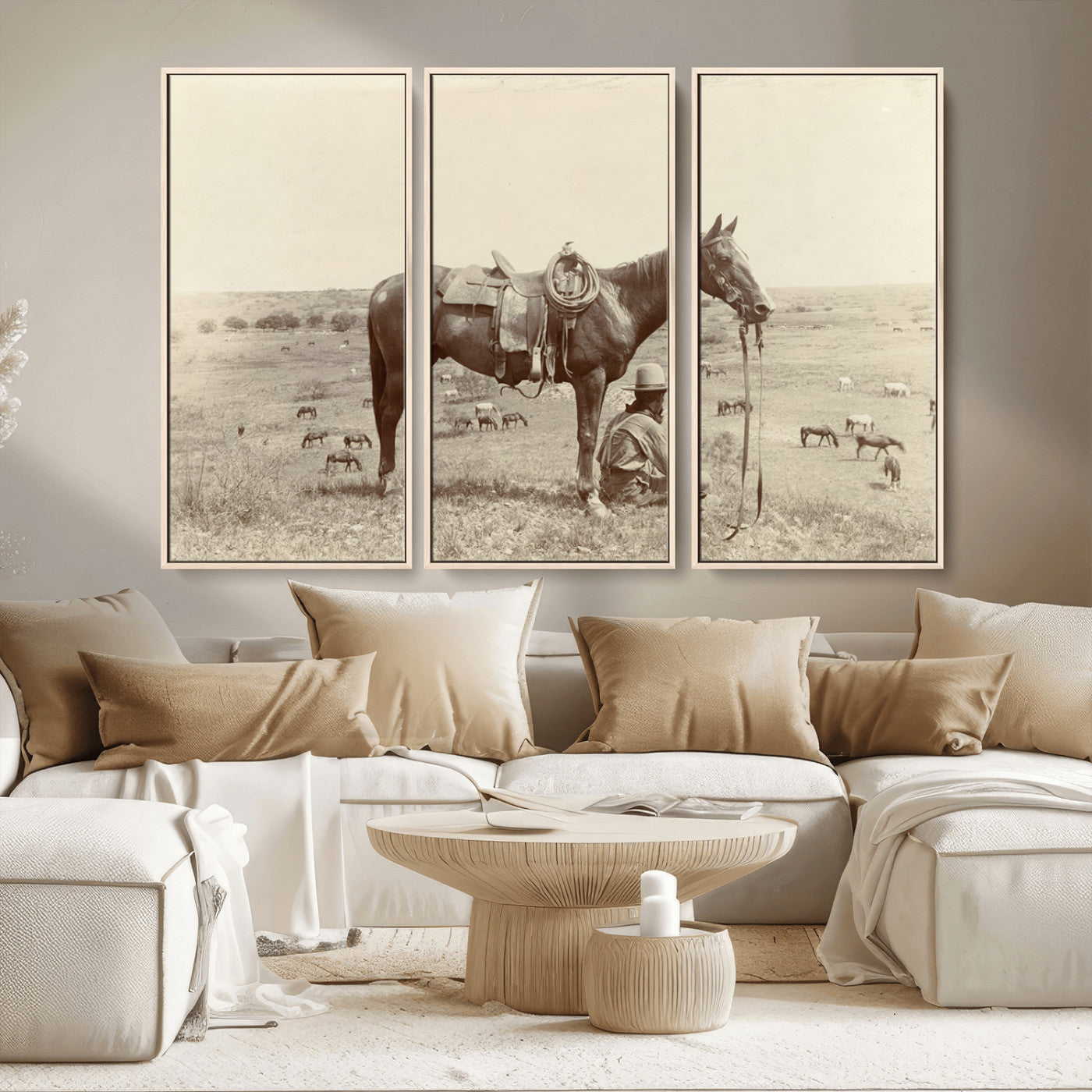 MGV-FC-48X32-3P - Cowboy Wall Art - Western Horse Canvas Print - Vintage Western Wall Art Canvas Print, Ready to Hang