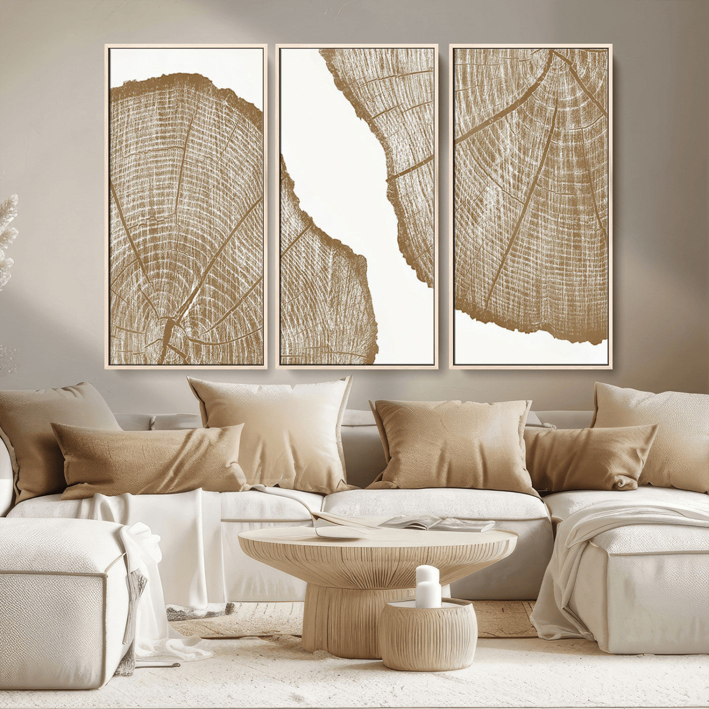 -Rustic Brown Tree Ring Wall Art Canvas Print – Framed and Ready to Hang – Elegant Nature-Inspired