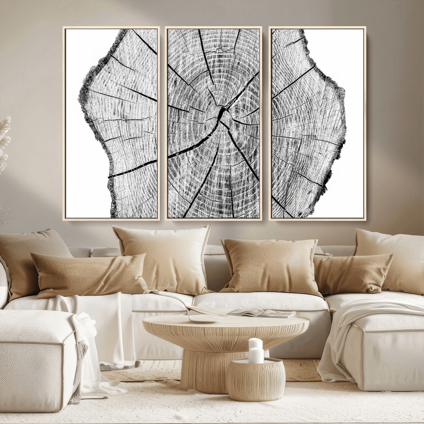 -Rustic Tree Ring Wall Art Canvas Print – Framed and Ready to Hang – Perfect for Nature-Inspired and