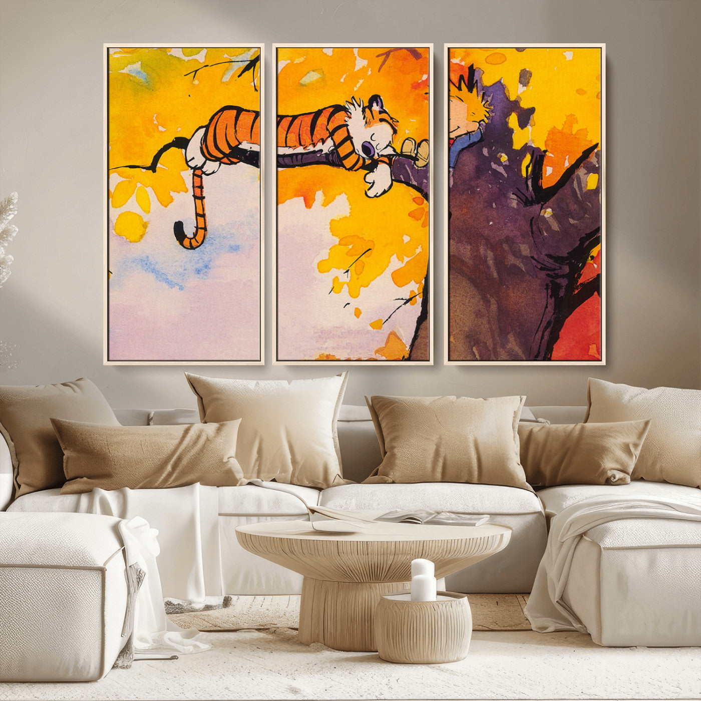 MGV-FC-48X32-3P - Calvin and Hobbes Tree Scene Canvas Print | 3 Panel Large Wall Art for Living Room or Kid’s Room,