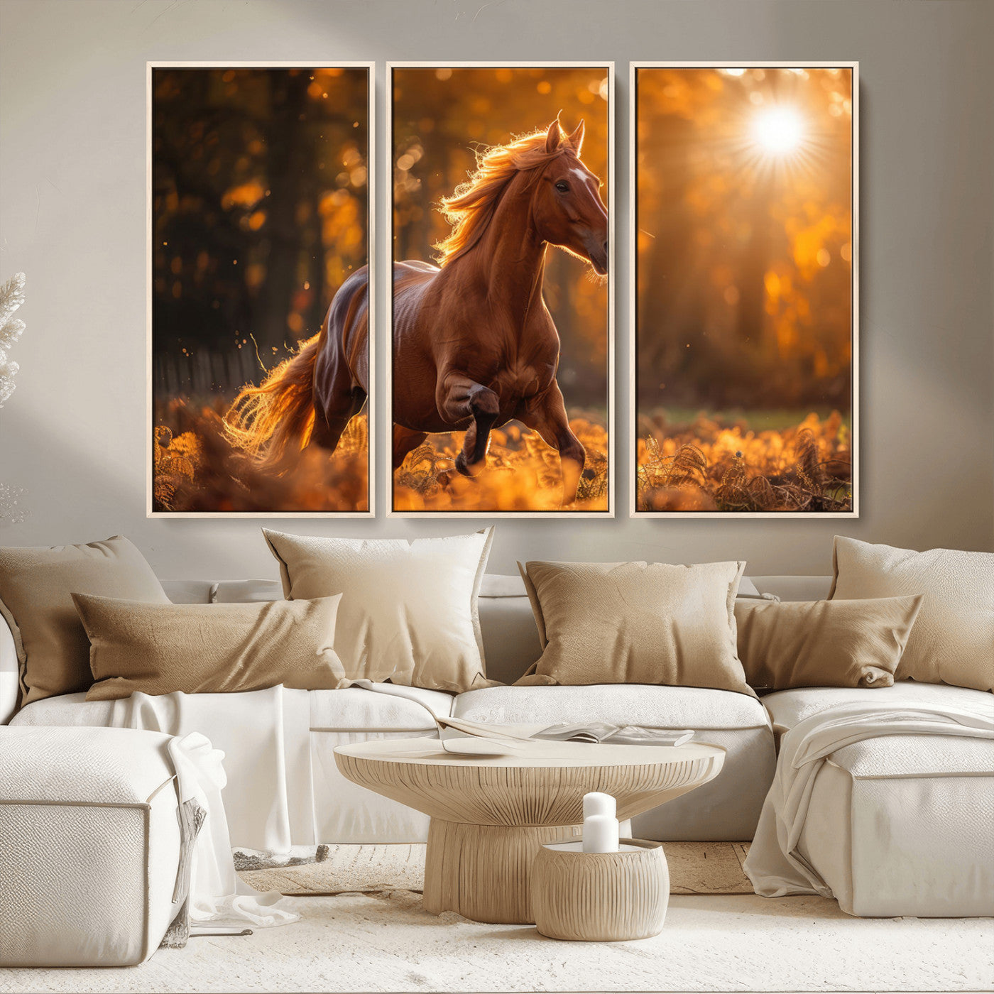 -Running Horse Sunset Forest Wall Art Canvas Print