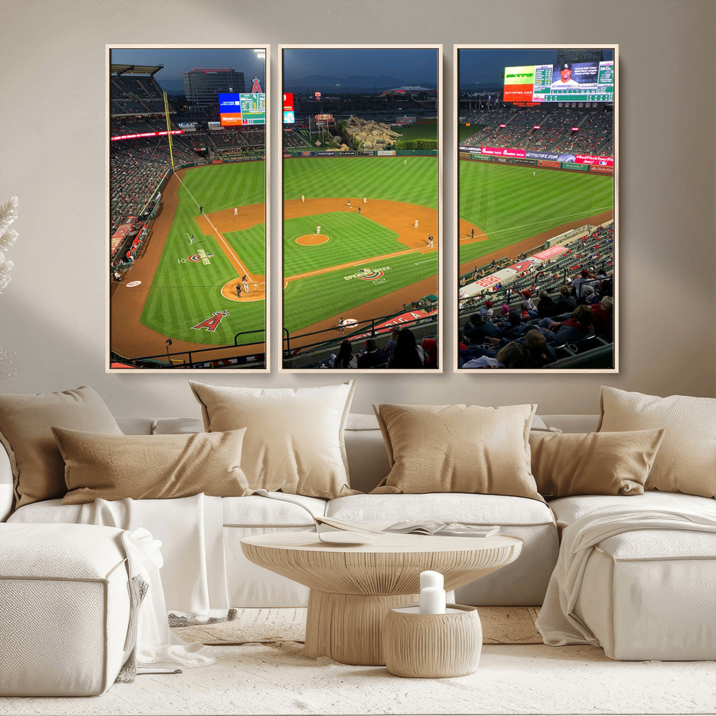 MGV-FC-48X32-3P - Angel Stadium Aerial View – Los Angeles Angels Baseball Canvas Print, Framed, Ready to Hang