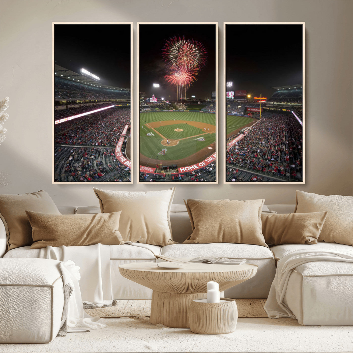 MGV-FC-48X32-3P - Fireworks at Angel Stadium – Los Angeles Angels Night Game Canvas Print, Framed, Ready to Hang