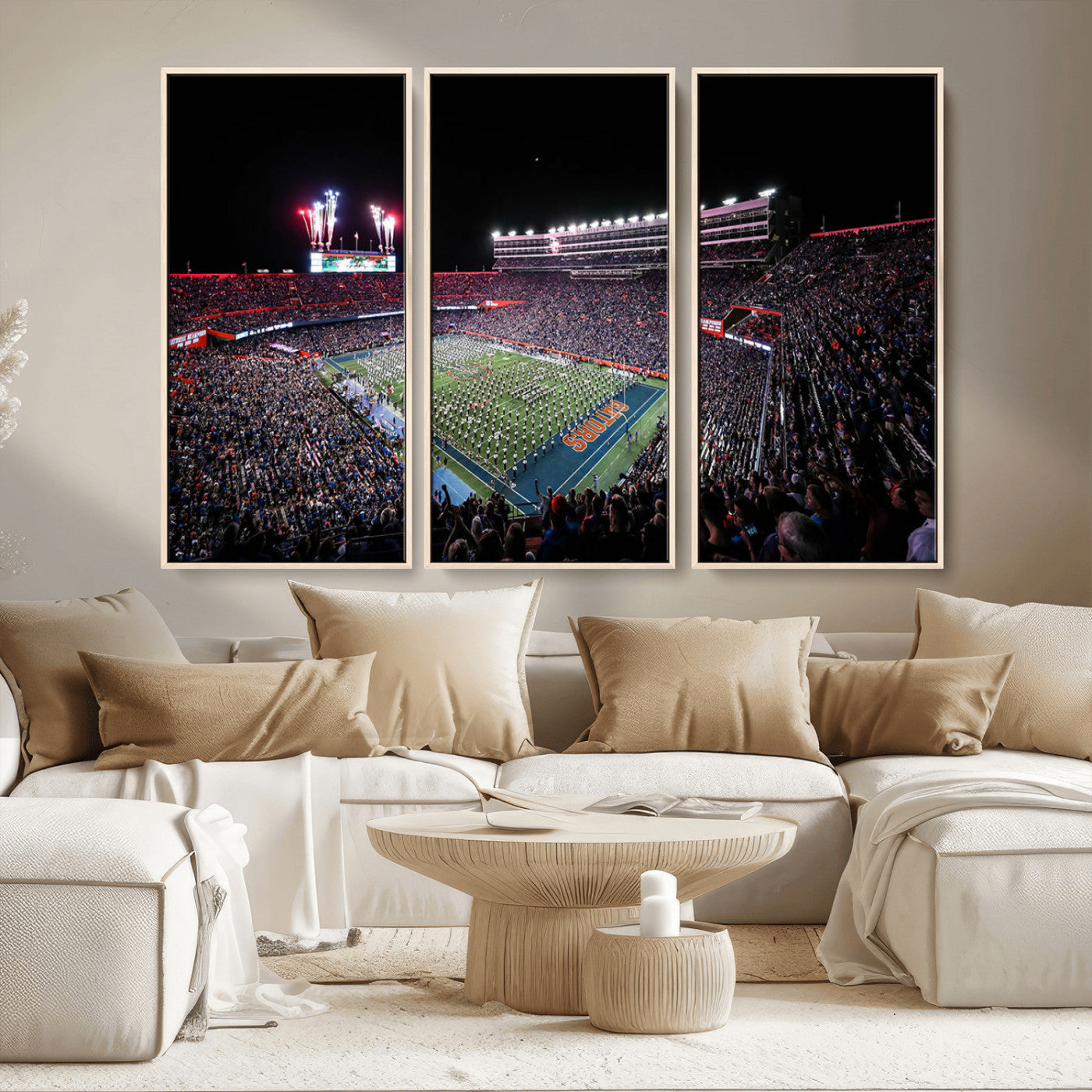 MGV-FC-48X32-3P - Ben Hill Griffin Stadium Night Game Triple Canvas Wall Art - Florida Gators Football Match