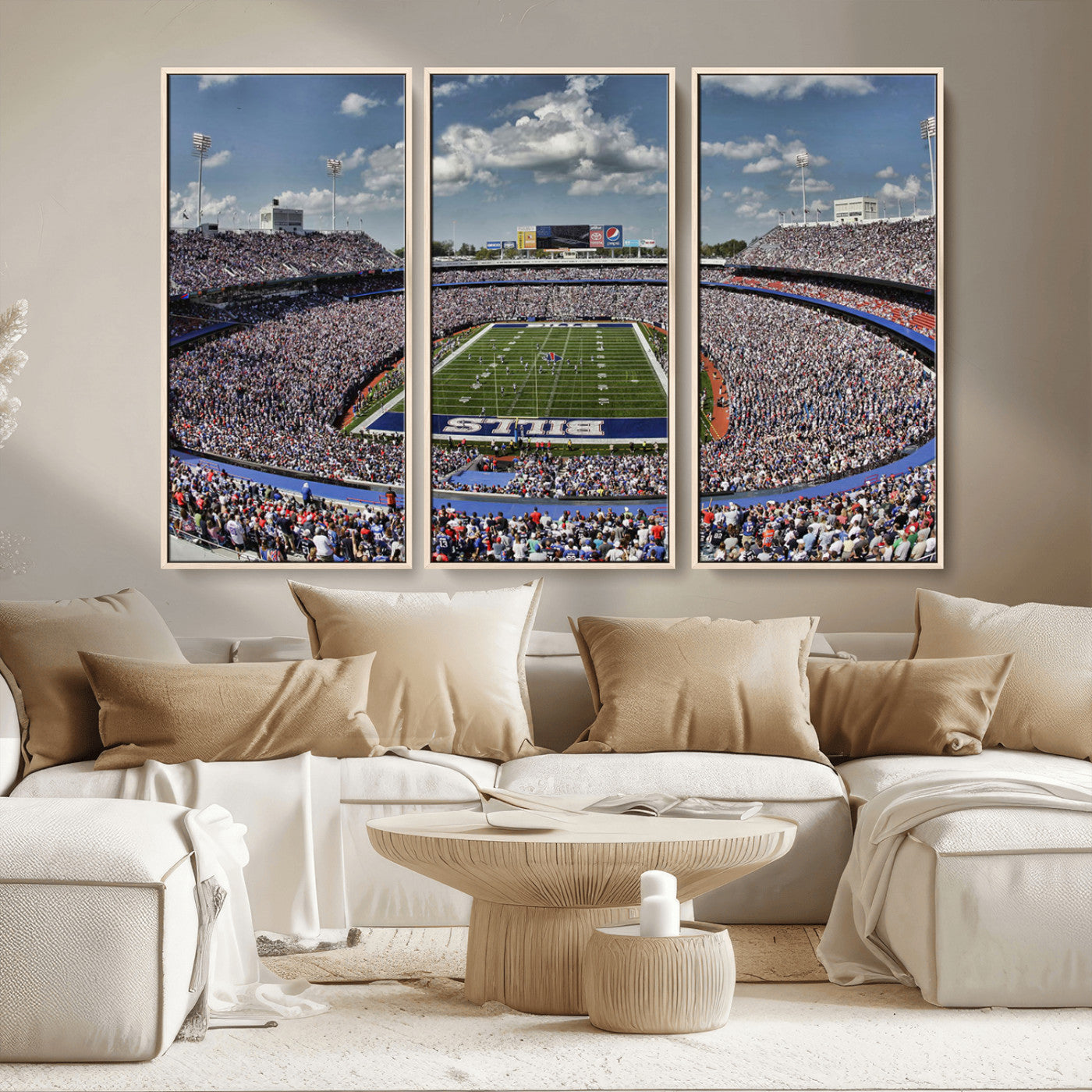 MGV-FC-48X32-3P - Buffalo Bills Highmark Stadium Wall Art Canvas Print - Bills Stadium Game Day Triple Canvas Wall Art - Buffalo Bills NFL Match