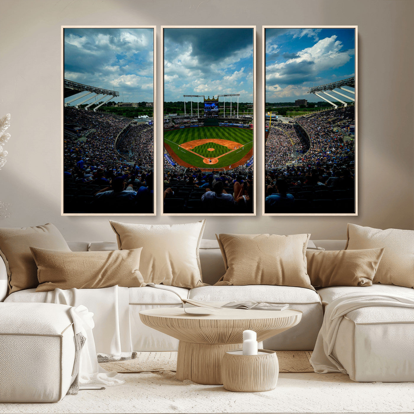 MGV-FC-48X32-3P - 3-Panel Kauffman Stadium Wall Art Print | Large Kansas City Royals Baseball Canvas Print for Sports