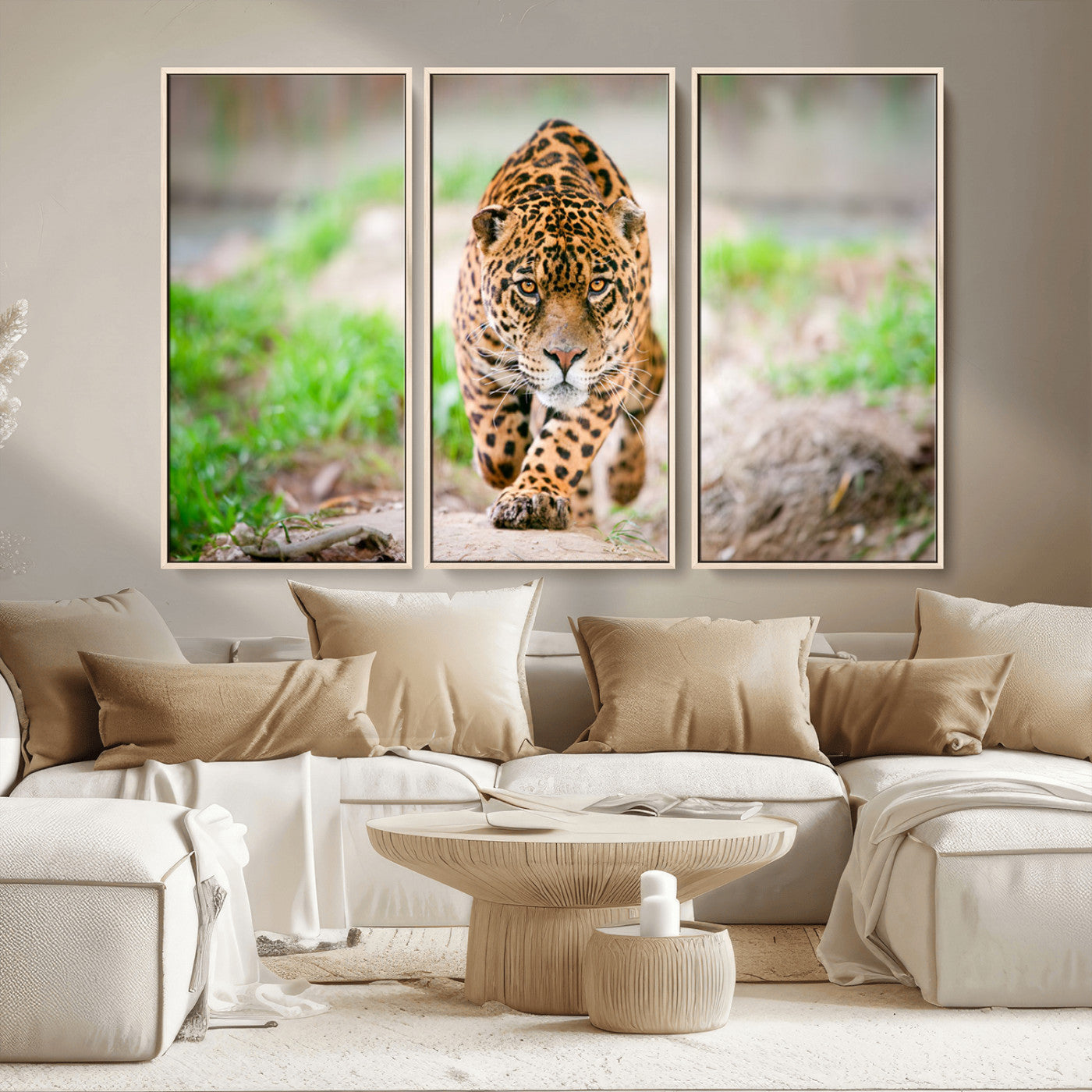 MGV-FC-48X32-3P - Leopard on the Prowl - Stunning Large Framed Canvas Wall Art for Living Room, Bedroom, or Office Décor, Vibrant Wildlife Print, Ready to Hang