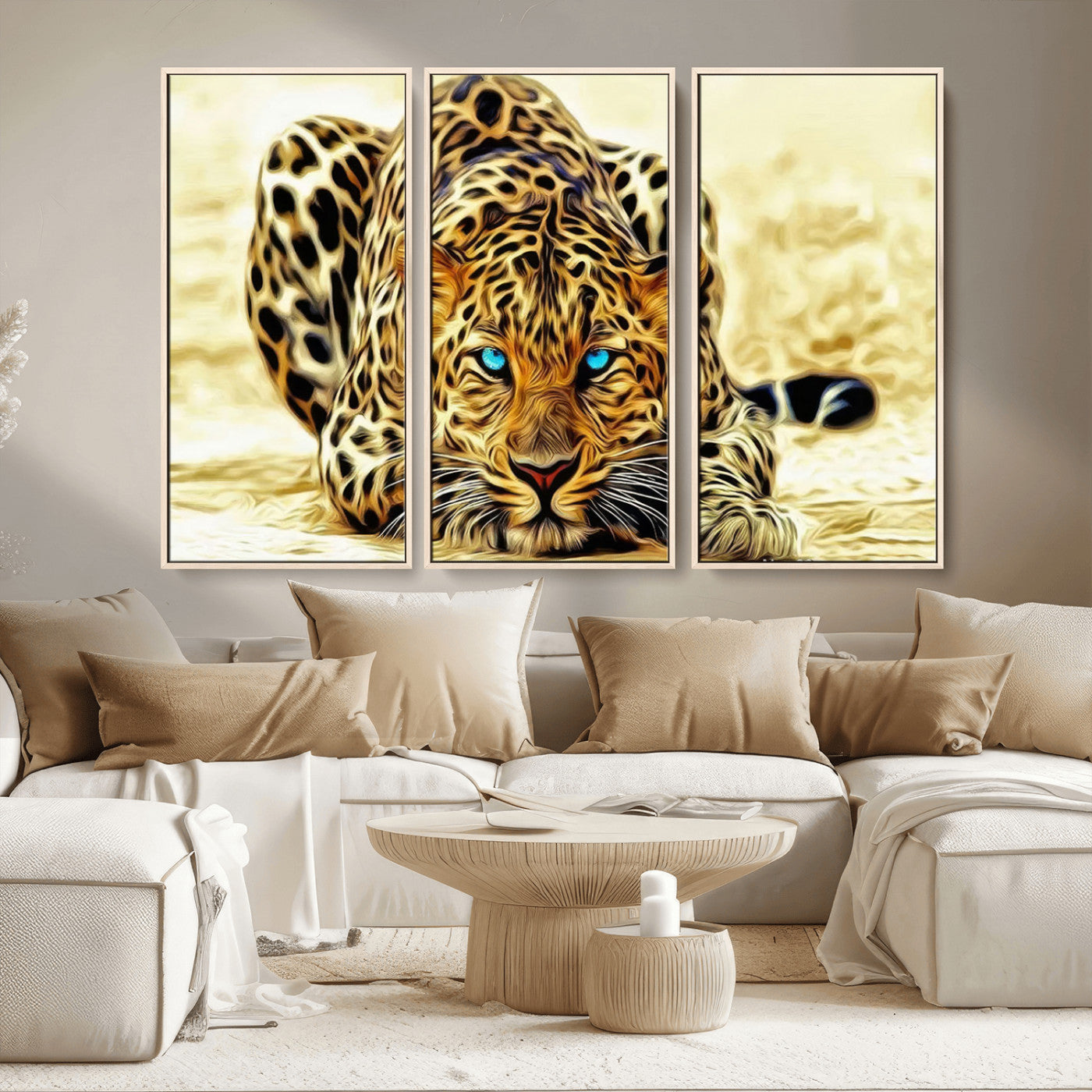 -Blue-Eyed Leopard Canvas Wall Art - Framed Animal Print Ready to Hang - Fierce and Bold Decor for