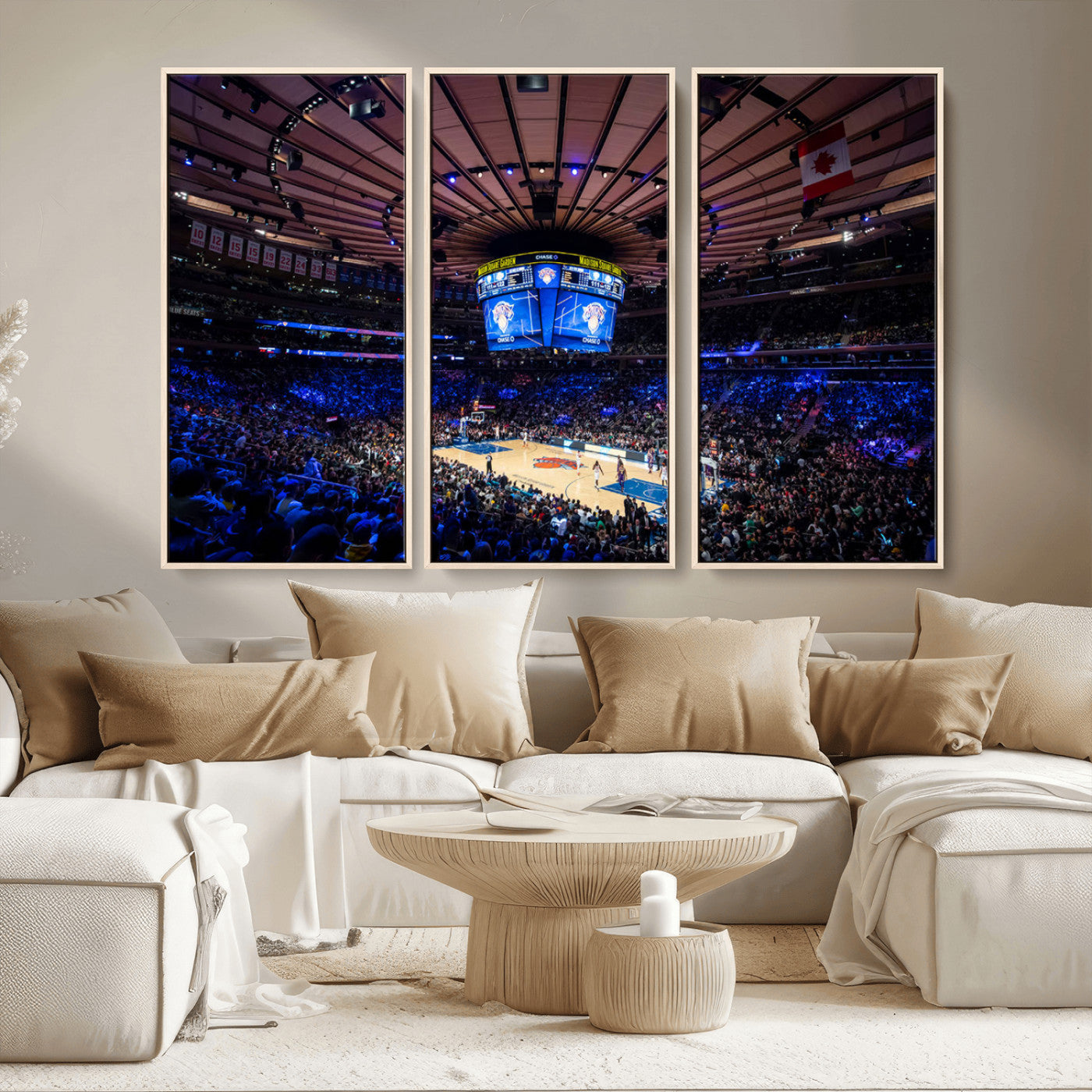 MGV-FC-48X32-3P - Madison Square Garden Basketball Arena Print - Madison Square Garden Basketball Game Triple Canvas Wall Art - NBA Match Atmosphere