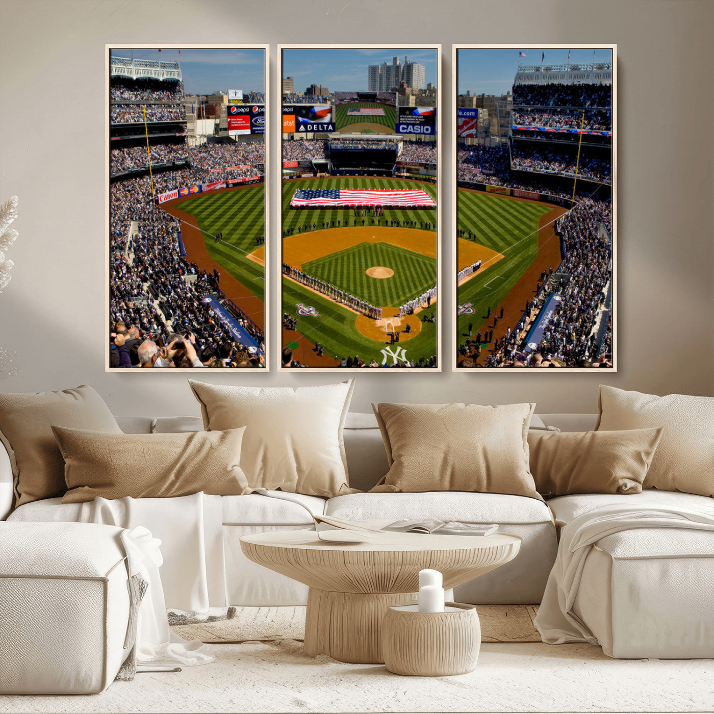 MGV-FC-48X32-3P - Yankee Stadium New York Wall Art Print | 3-Panel Canvas Print of Yankees Baseball Stadium | Large Framed Wall Decor for Baseball Fans | Ready-to-Hang