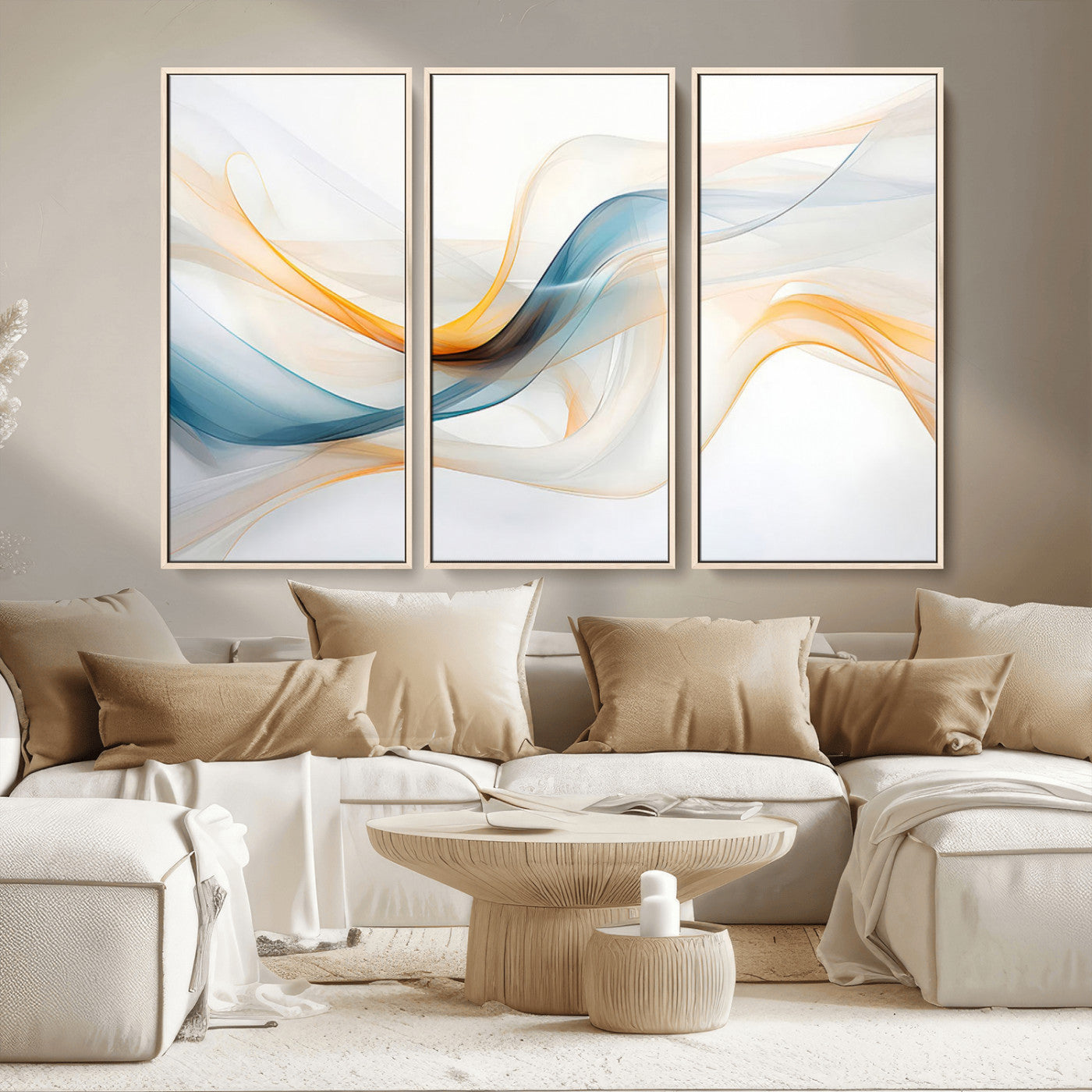 MGV-FC-48X32-3P - Decorative Turquoise Abstract Wave Wall Art Canvas Print