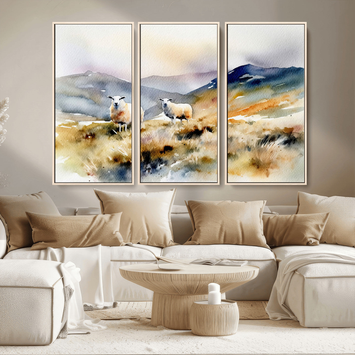 -Watercolor Sheep for Farmhouse Decor Wall Art Canvas Print, Mountain Wall Art Print