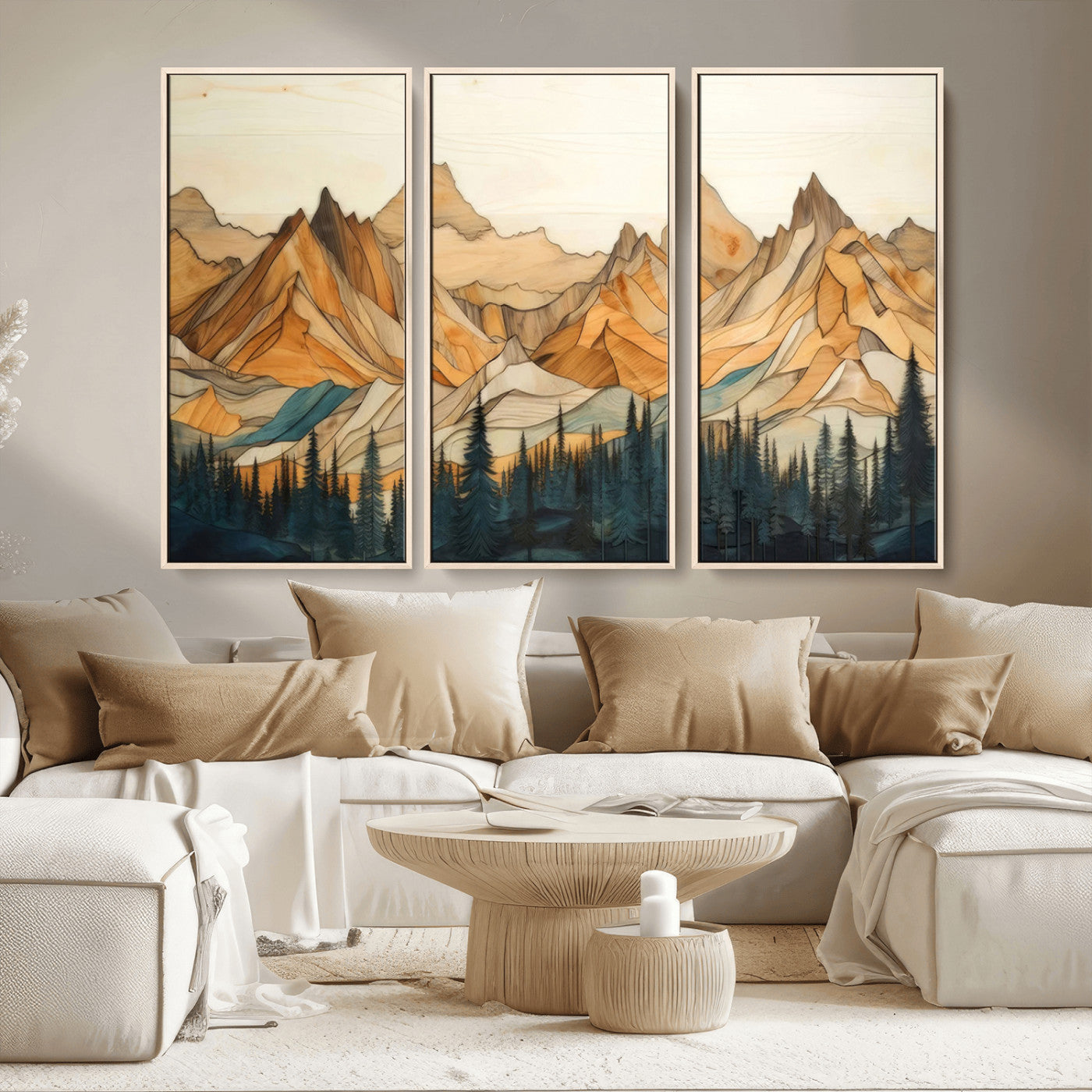 -Rustic Wood Mountain Wall Art Print | Triptych Giclee Print Featuring Handcrafted Forest and