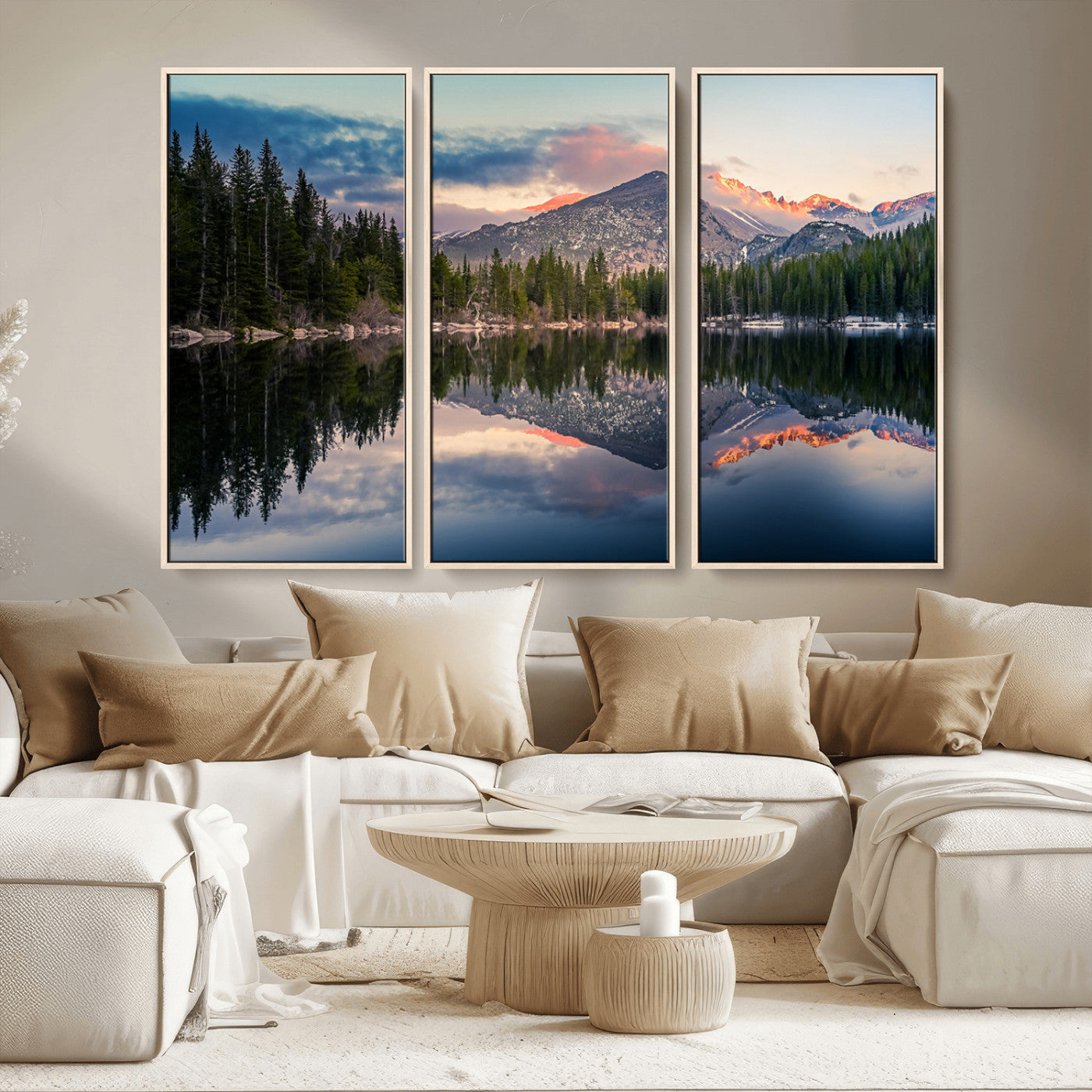 -Bear Lake Reflection at Rocky Mountain National Park Wall Art Canvas Print, Scenic Mountain
