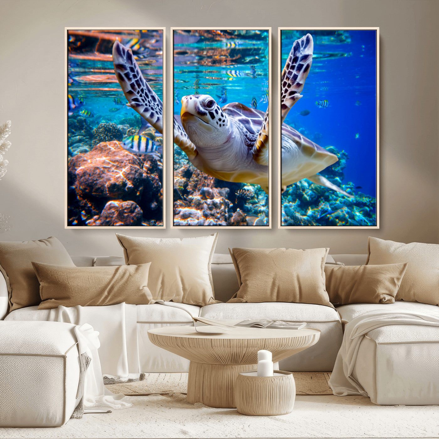 MGV-FC-48X32-3P - Underwater Sea Turtle Wall Art Canvas Print – Vibrant Ocean Coral Reef Décor, Ready to Hang