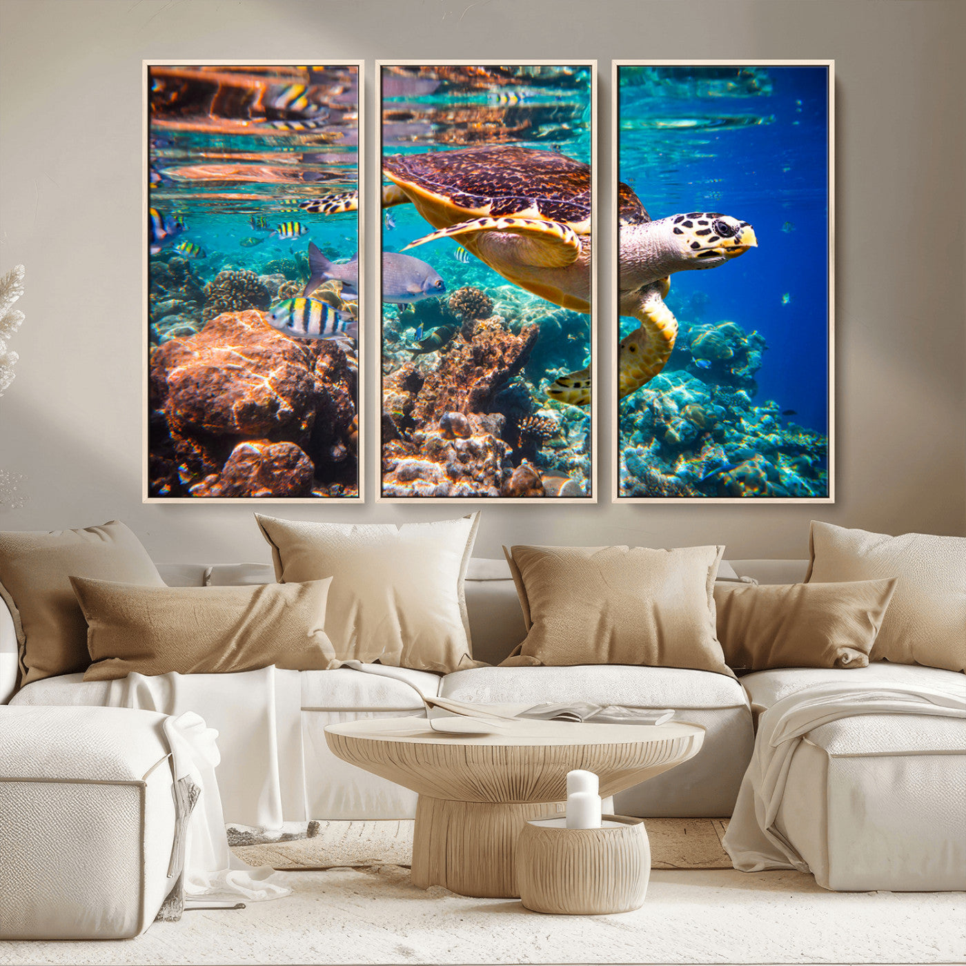 MGV-FC-48X32-3P - Sea Turtle Wall Art Canvas Print – Vibrant Ocean Coral Reef Décor, Ready to Hang