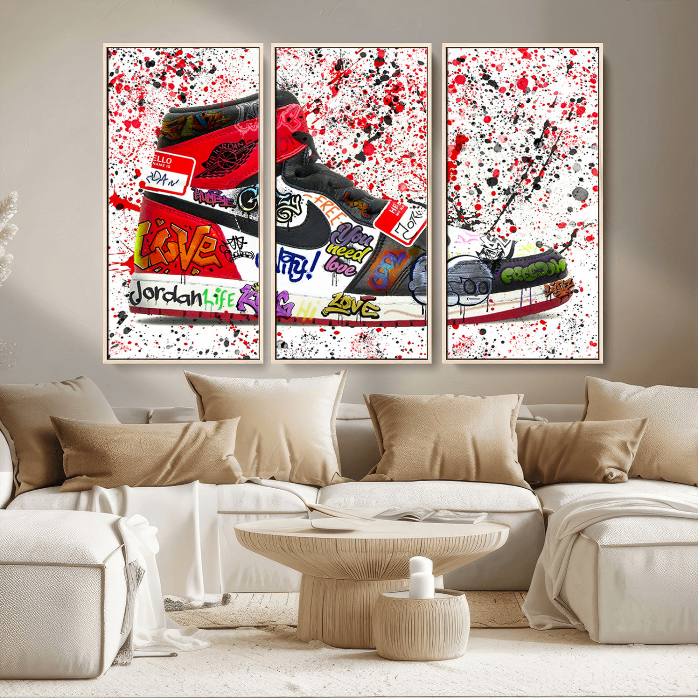 MGV-FC-48X32-3P - Jordan Shoes Graffiti Wall Art Canvas Print- Jordan Graffiti Canvas Wall Art - Framed Perfect for Sneaker heads and Urban Art Lovers