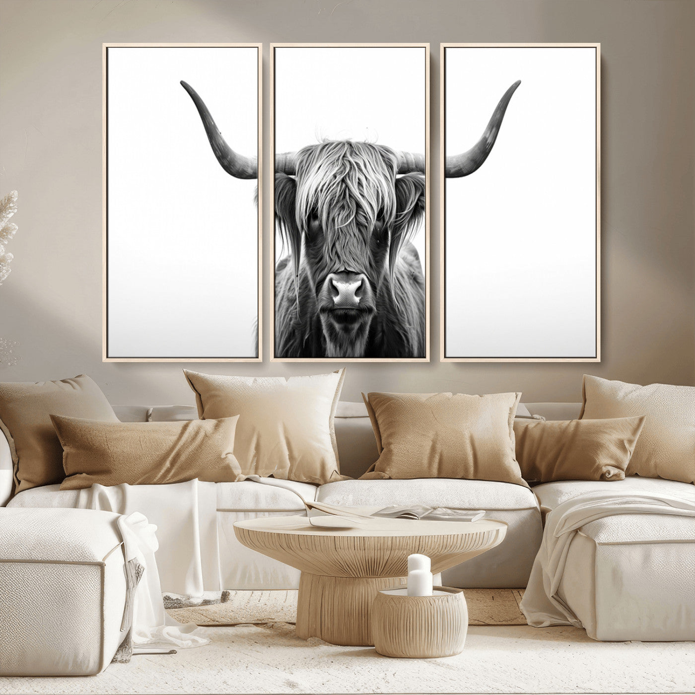 MGV-FC-48X32-3P - Highland Wall Art Canvas Print – Minimalist Black and White Farmhouse Décor, Ready to Hang