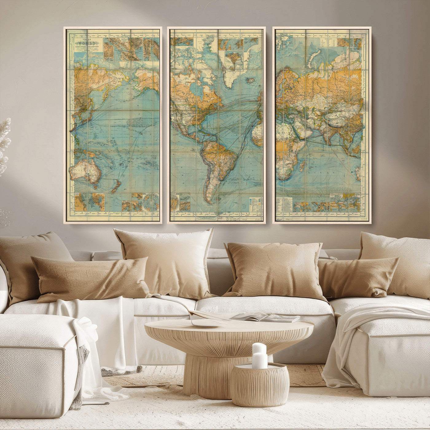 MGV-FC-48X32-3P - Push Pin World Map Canvas Print – Framed Wall Art for Couples to Track Their Travels – Anniversary