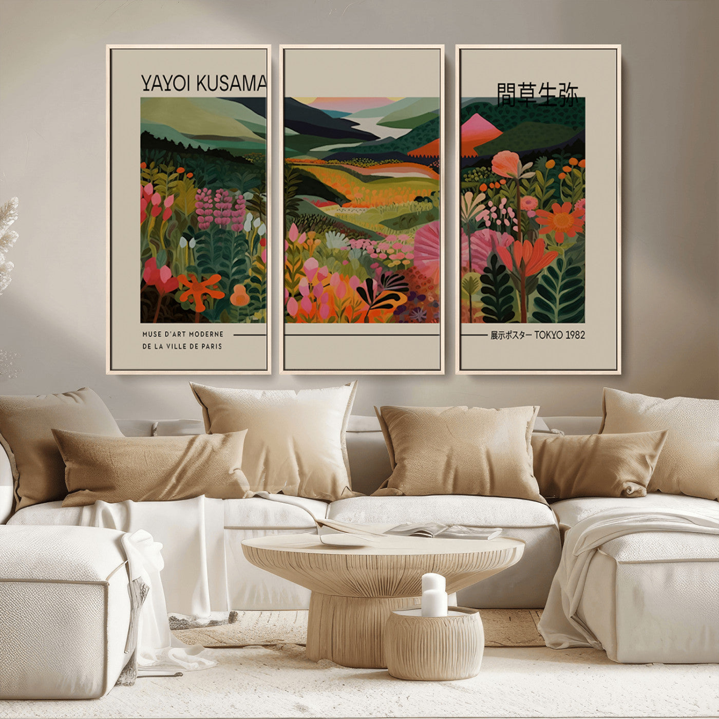 MGV-FC-48X32-3P - Yayoi Kusama Landscape Canvas Print, Vibrant Floral Mountain Art Print, Botanical Flower Nature