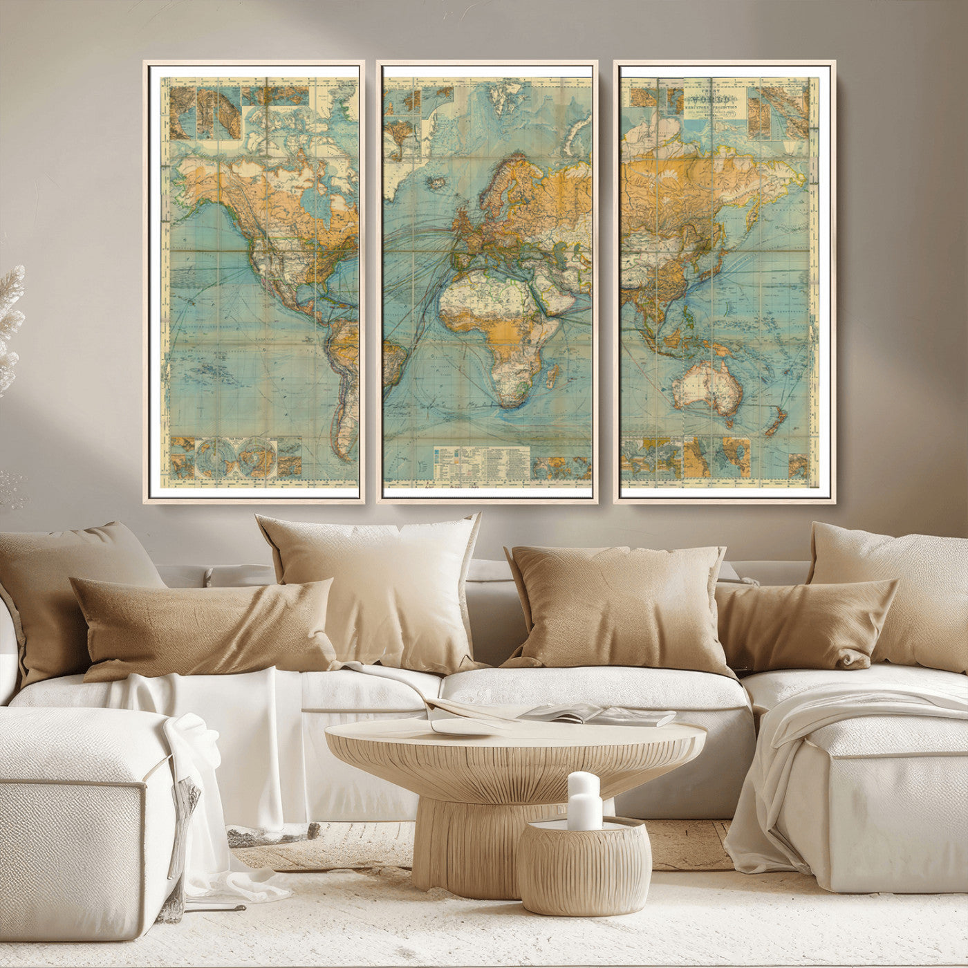 MGV-FC-48X32-3P - Push Pin World Map Canvas Print – Framed Wall Art for Couples to Track Their Travels – Anniversary