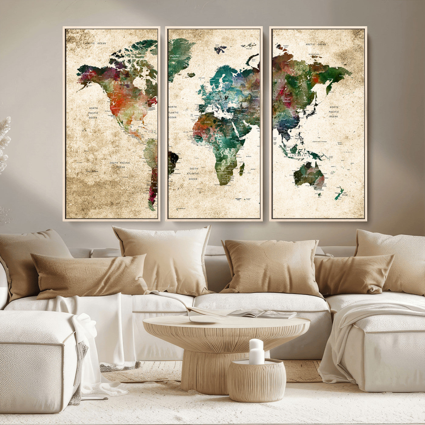 45128-MGV-CV-36X24-Push Pin World Map Canvas Print – Framed Wall Art for Couples to Track Their Travels – Anniversary Gift or Home Adventure Decor