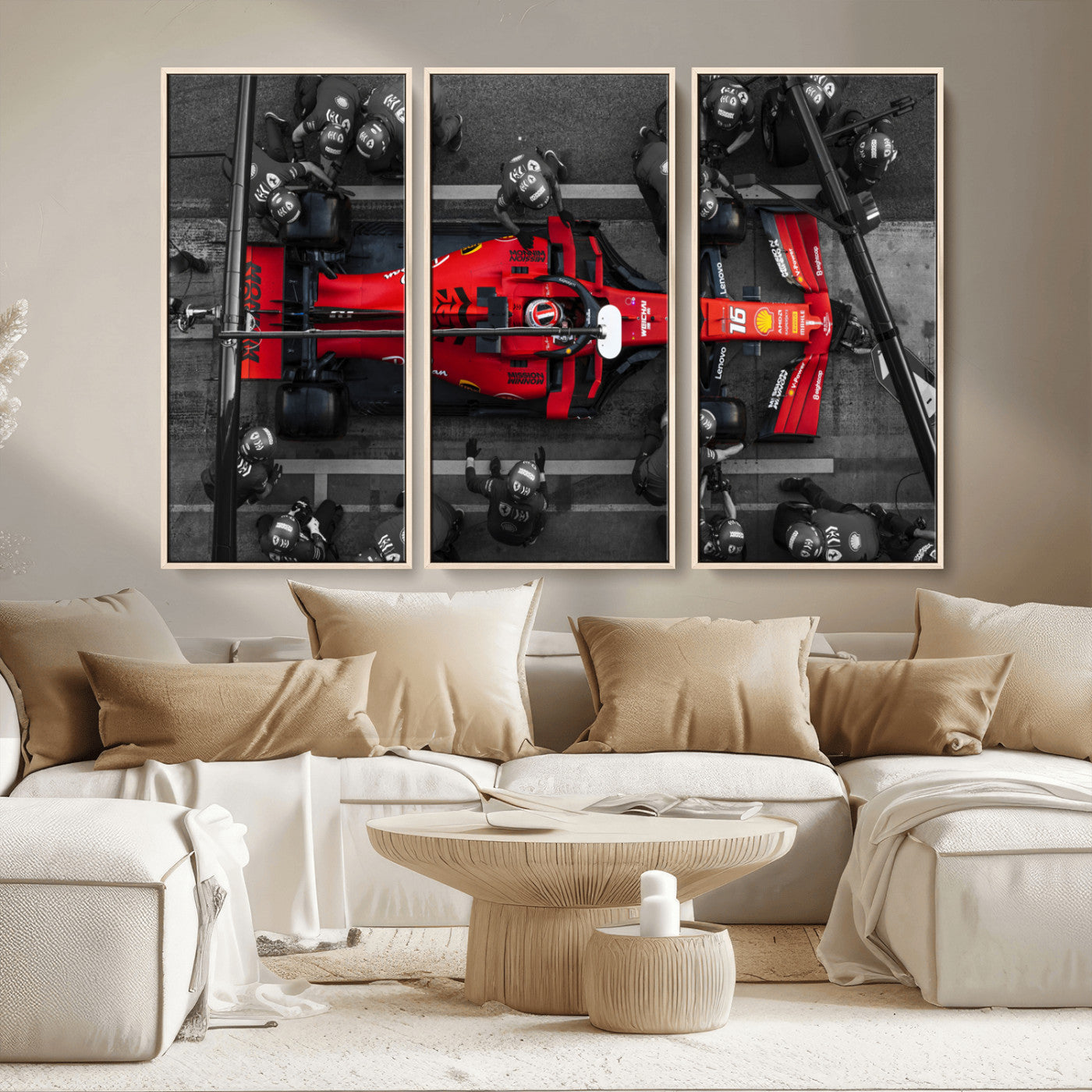 MGV-FC-48X32-3P - Ferrari Pit Stop Canvas Wall Art – Precision and Speed Captured in Bold Motorsport Imagery – Ready