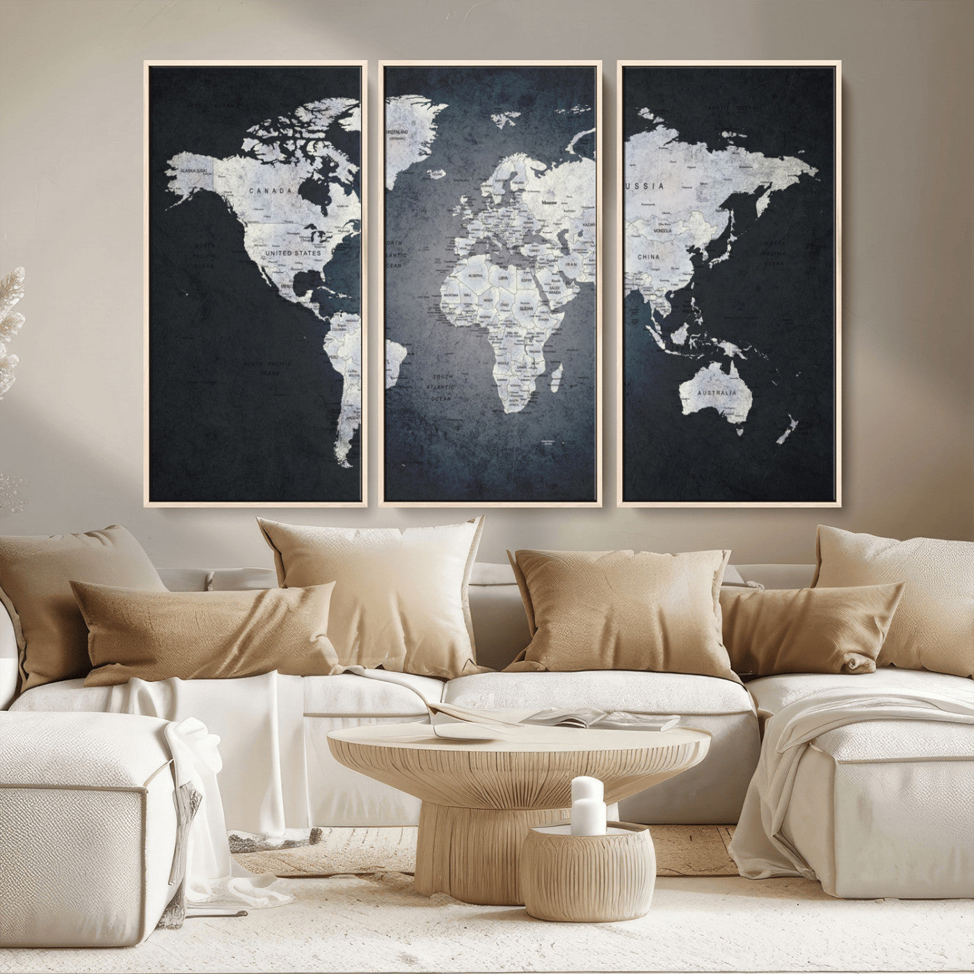 MGV-FC-48X32-3P - World Map Wall Art Canvas Print for Home and Office Decor