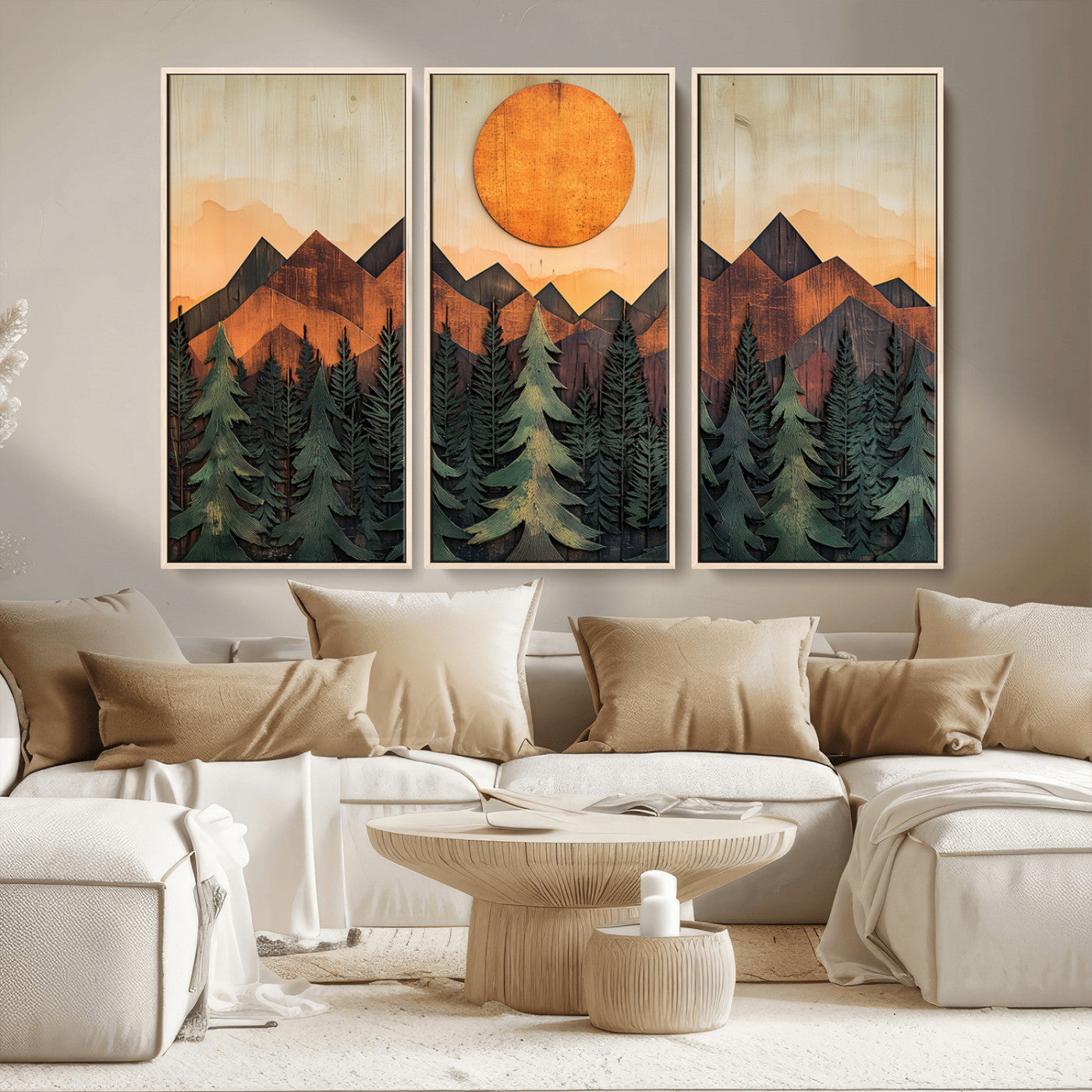 MGV-FC-48X32-3P - Sunset Mountain Landscape Canvas Wall Art Print - Nature Decor for Living Room, Office