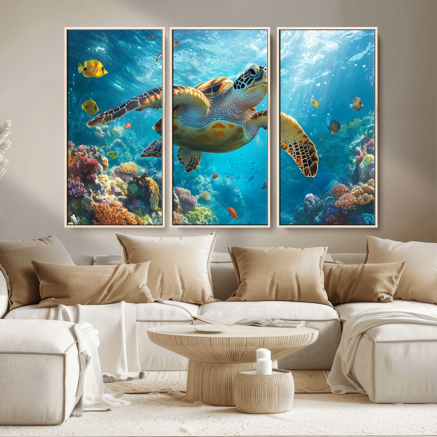 MGV-FC-48X32-3P - Sea Turtle Underwater Canvas Wall Art Print - Vibrant Ocean Wildlife Decor, Marine Wall Art