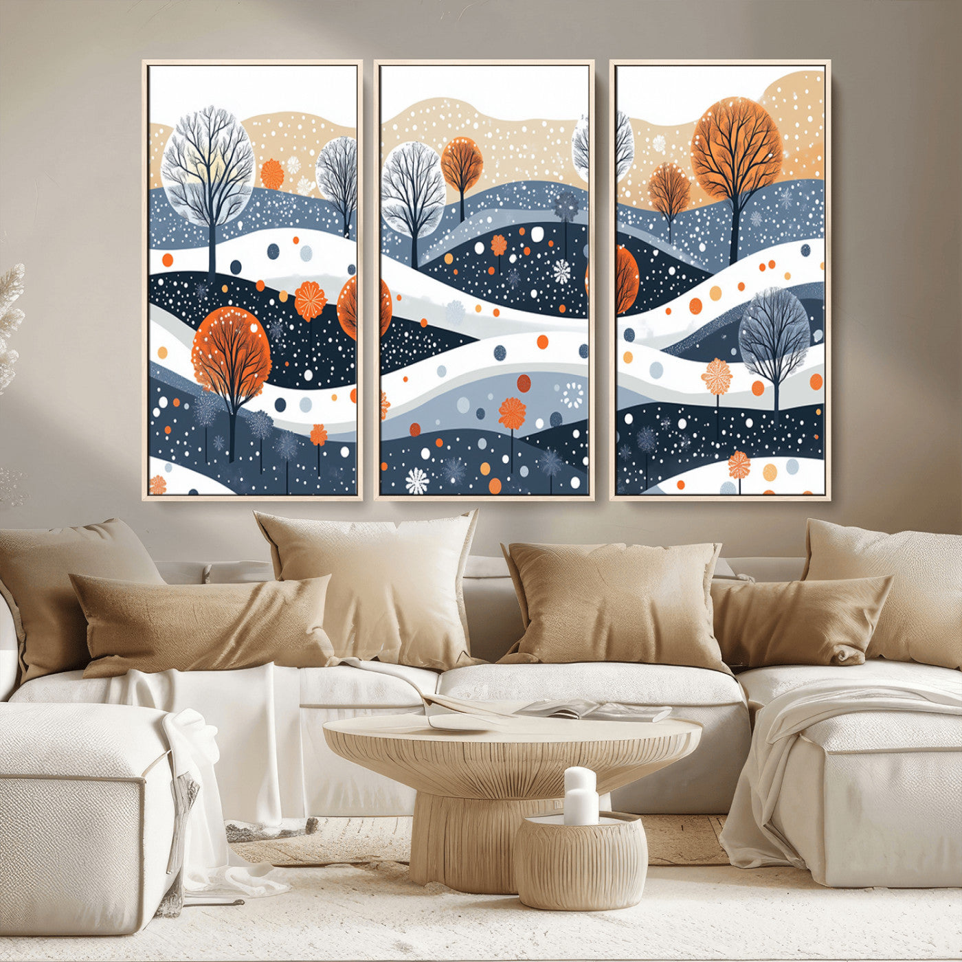 MGV-FC-48X32-3P - Abstract Winter Landscape Canvas Wall Art Print -  Large Colorful Nature Wall Decor