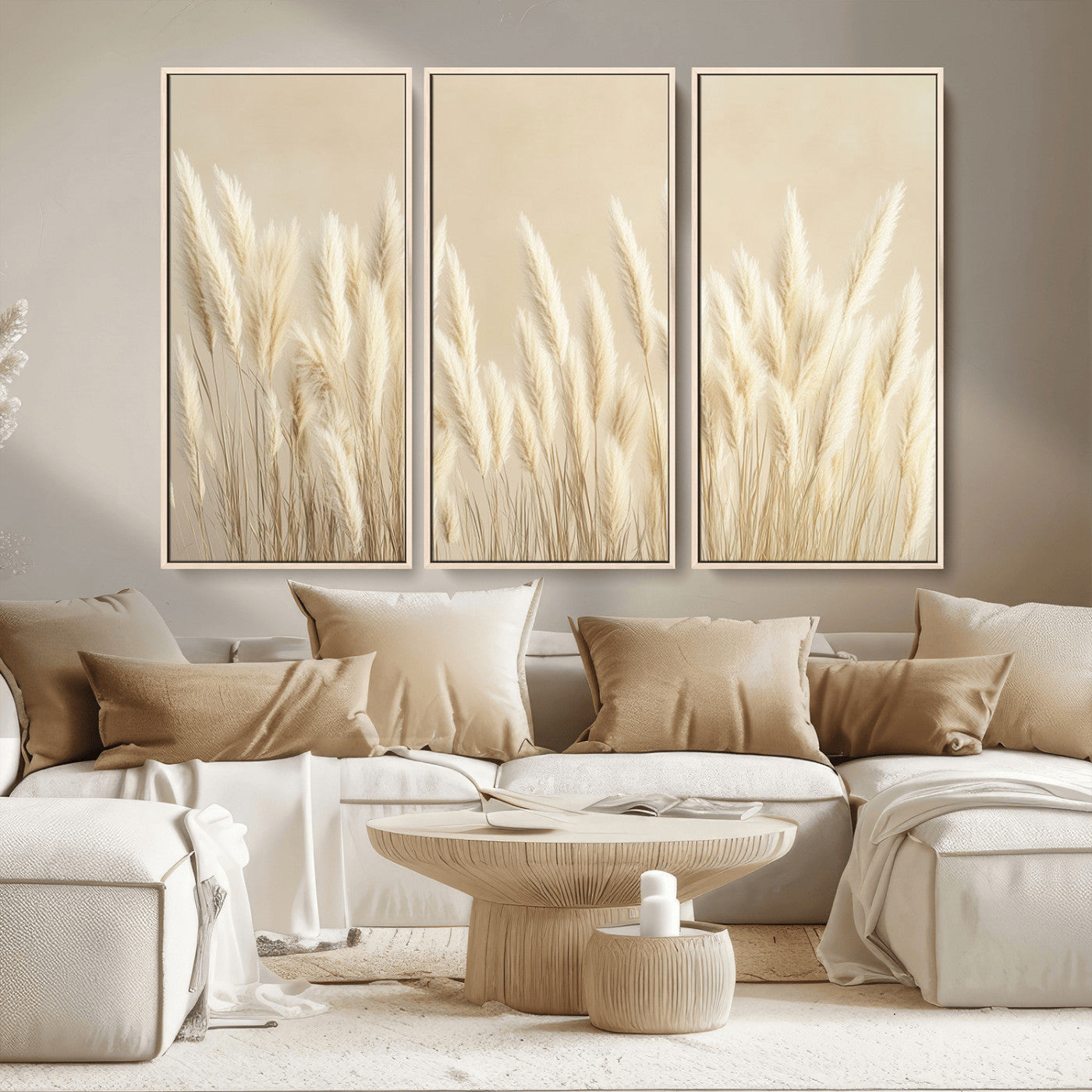 MGV-FC-48X32-3P - Grass Wall Art Print - Elegant Neutral Decor for Living Room, Boho Minimalist Artwork, Ready to Hang